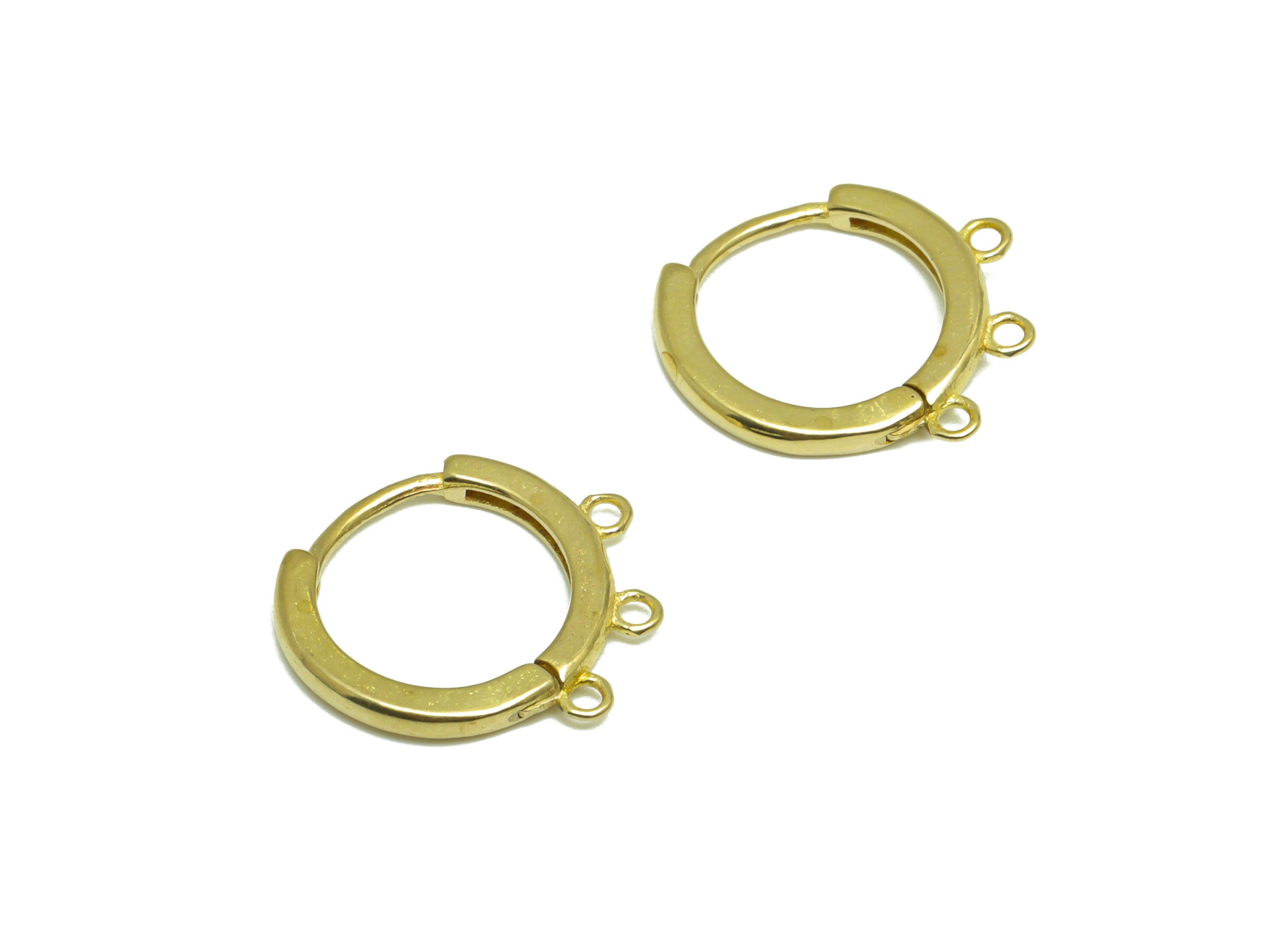 Brass Huggie Hoop Earring - Brass Hoop Round Earring - Huggie Earring With 3 loop - Earring With Loop For Tassel - 15x13.2x1.6mm - PP10013 - DOMEDBAZAAR