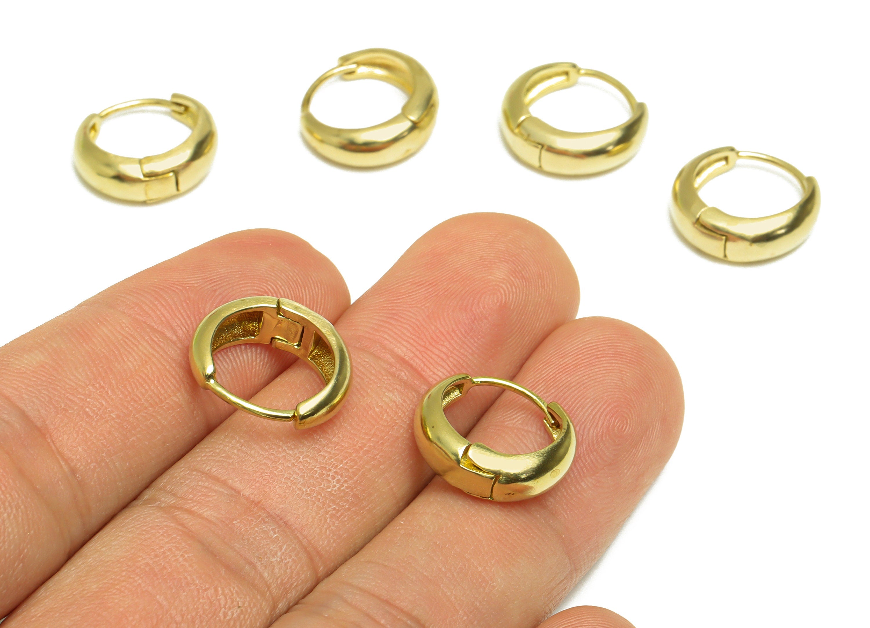 Brass Huggie Hoop Earring - Raw Brass Hoop Round Earring - Brass Thick Hoop Huggie Earring - Hoop Huggie Earring - 15x14.4x5mm - PP10050 - DOMEDBAZAAR