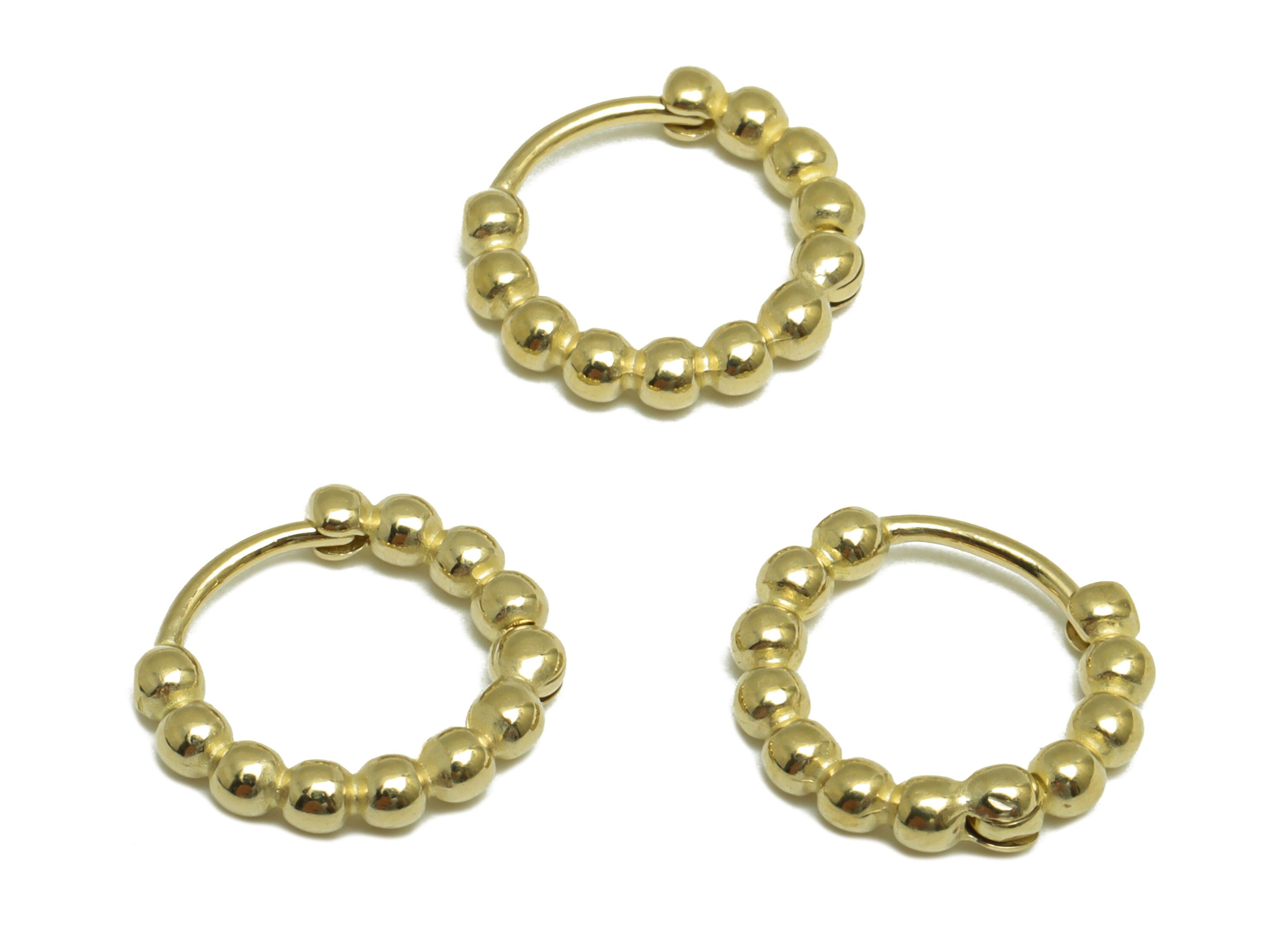 Brass Beaded Huggie Hoop Earring - Raw Brass Balls Hoop Earring - Brass Beaded Hoop Huggie Earring - Hoop Huggie Earring - 14x12x2mm-PP10137 - DOMEDBAZAAR