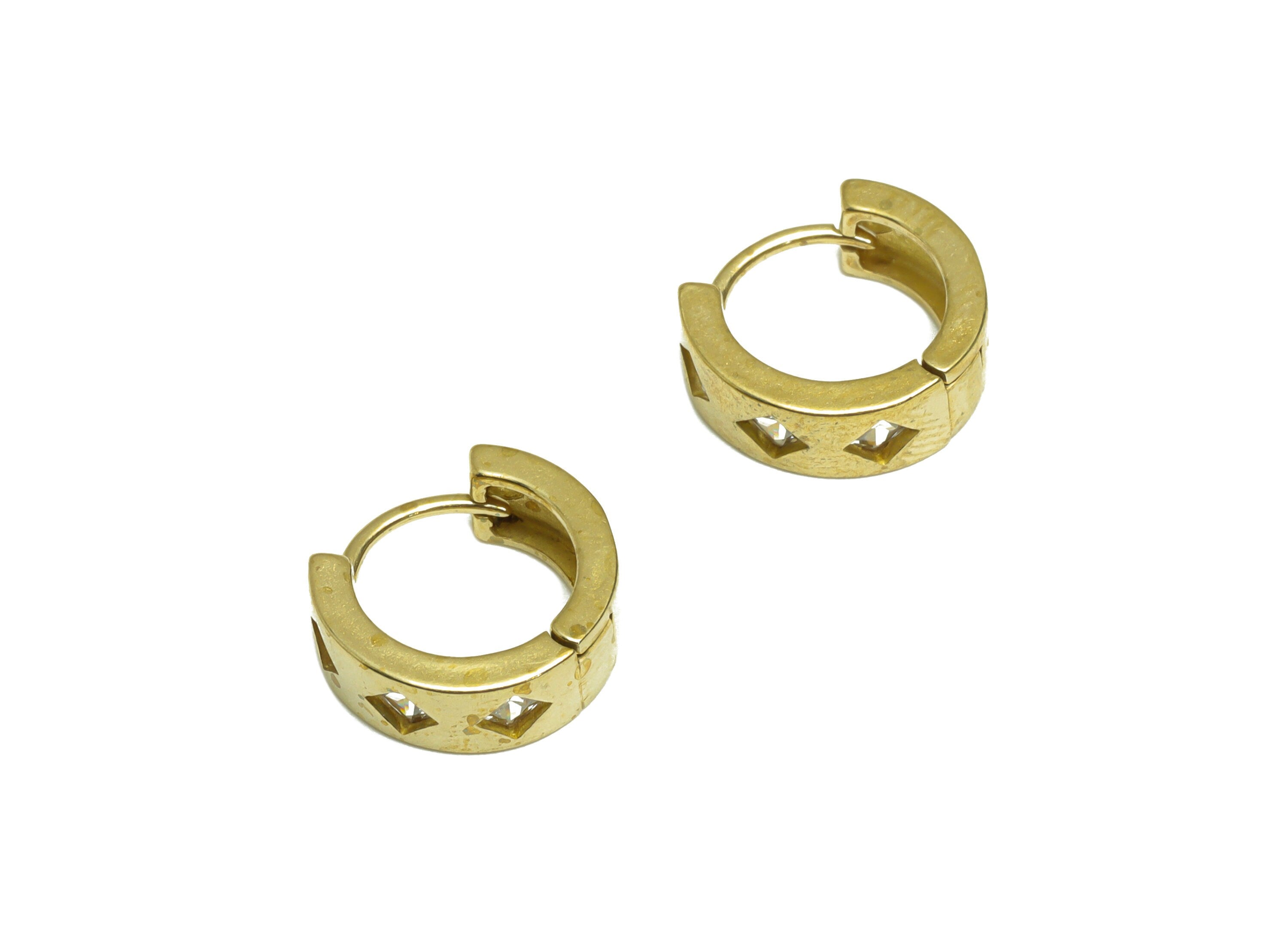 Brass Diamond Huggie Hoop Earring - Raw Brass CZ Thick Hoop Earring - Brass Cubic Zircon Hoop Huggie Earring - 12.7x11.8x4.6mm - PP10136 - DOMEDBAZAAR