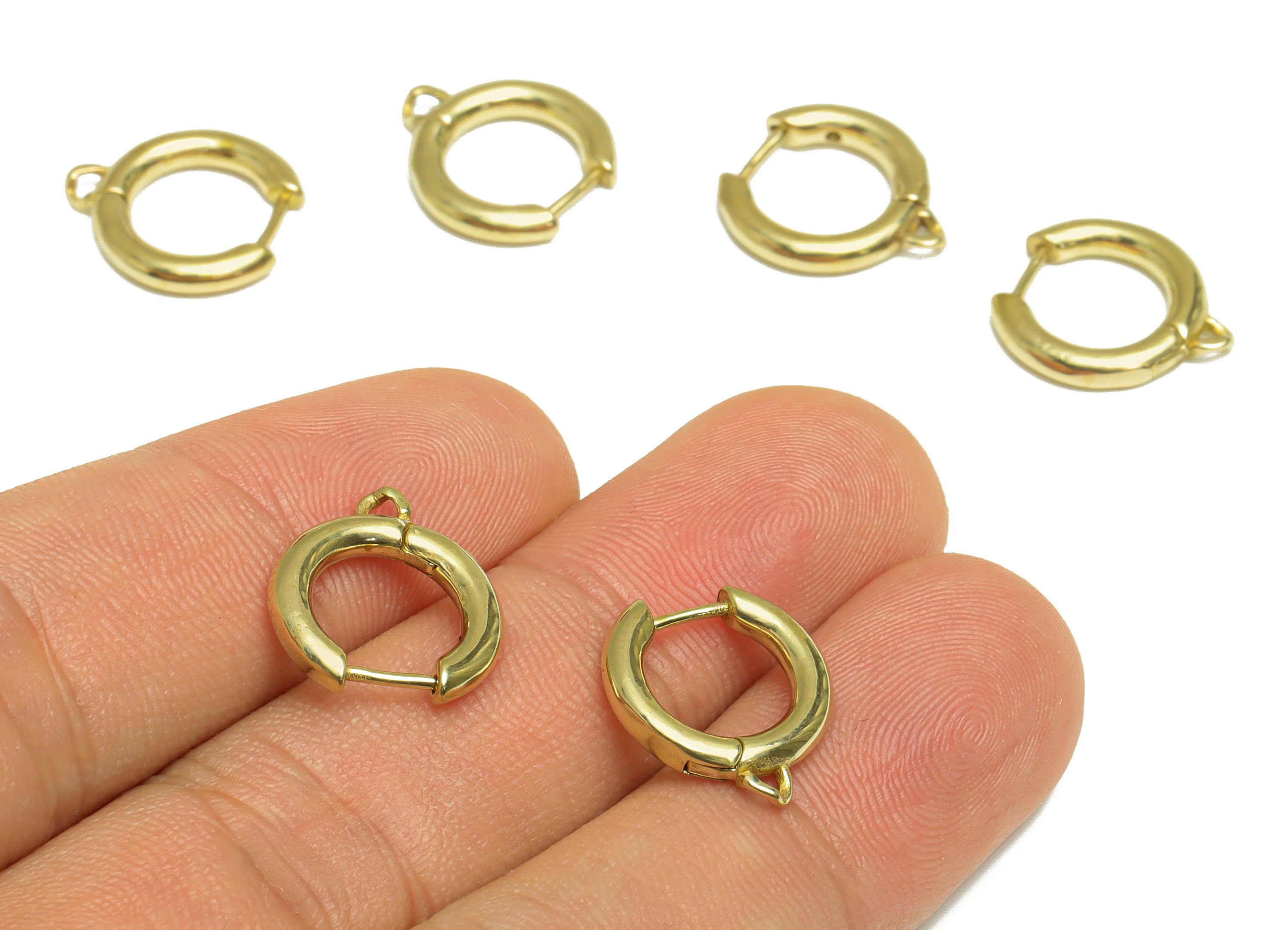 Brass Huggie Hoop Earring - Raw Brass Hoop Round Earring - Huggie Earring With loop - Earring With Loop For Tassel - 15x13.4x2.4mm - PP10026 - DOMEDBAZAAR