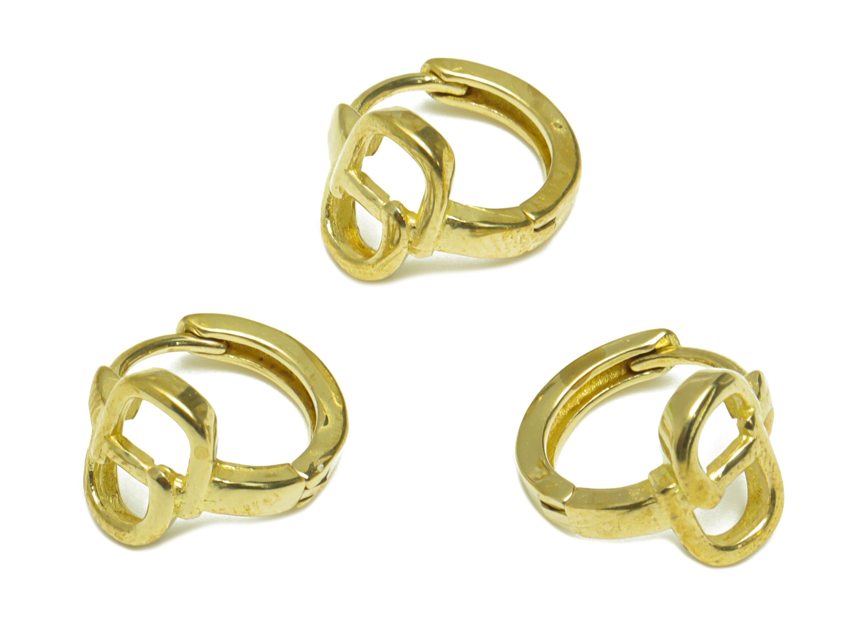 Brass Huggie Hoop Earring - Raw Brass Oval Rectangle Hoop Round Earring -Brass Geometry Huggie Hoop Clasp Earring - 13.6x12x2.3mm - PP10047 - DOMEDBAZAAR