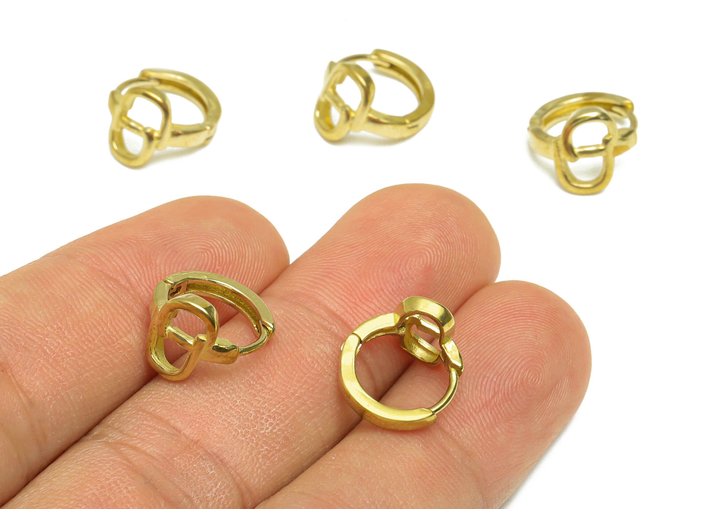 Brass Huggie Hoop Earring - Raw Brass Oval Rectangle Hoop Round Earring -Brass Geometry Huggie Hoop Clasp Earring - 13.6x12x2.3mm - PP10047 - DOMEDBAZAAR