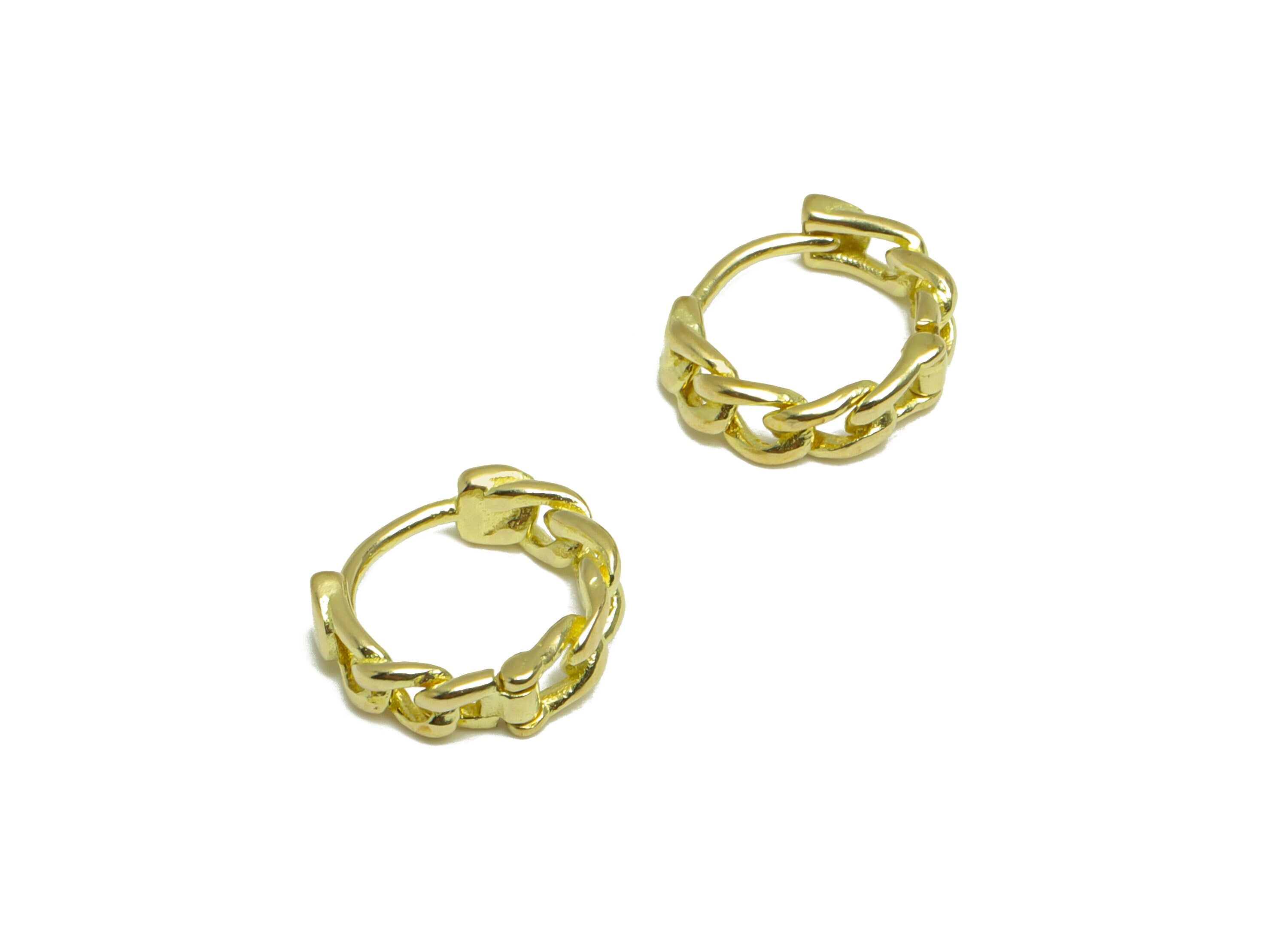 Brass Chain Huggie Hoop Earring - Raw Brass Hoop Earring - Brass Curb Chian Hoop Huggie Earring - Hoop Huggie Earring - 10x10x3mm - PP10017 - DOMEDBAZAAR