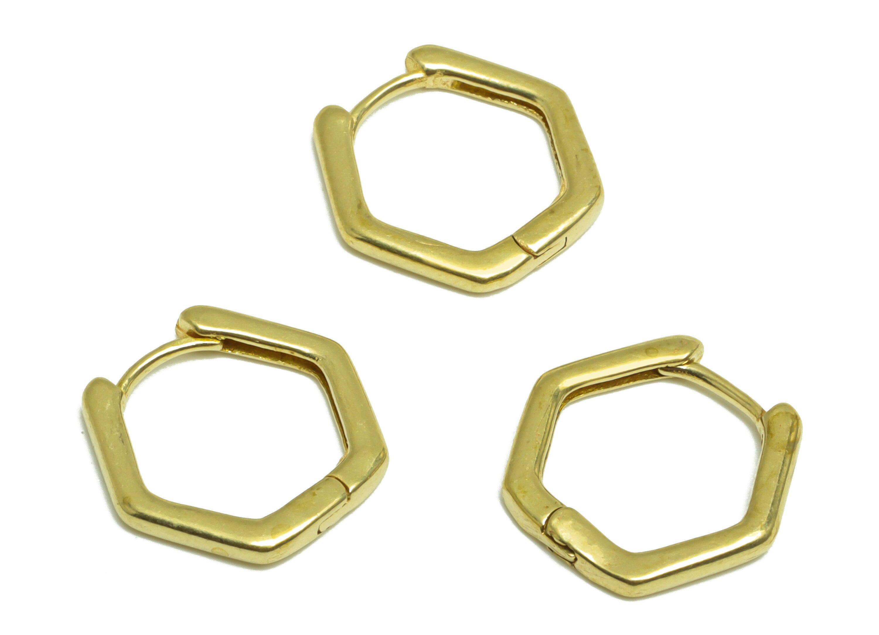 Brass Hexagon Huggie Hoop Earring - Raw Brass Hoop Earring - Brass Geometry Hoop Huggie Earring - Hoop Huggie Earring - 15x13x1mm - PP10016 - DOMEDBAZAAR