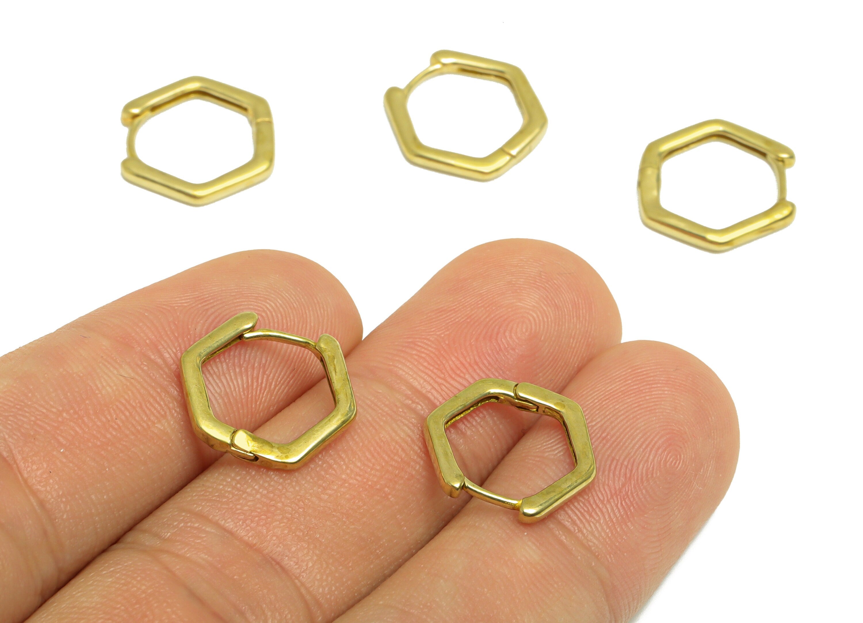 Brass Hexagon Huggie Hoop Earring - Raw Brass Hoop Earring - Brass Geometry Hoop Huggie Earring - Hoop Huggie Earring - 15x13x1mm - PP10016 - DOMEDBAZAAR