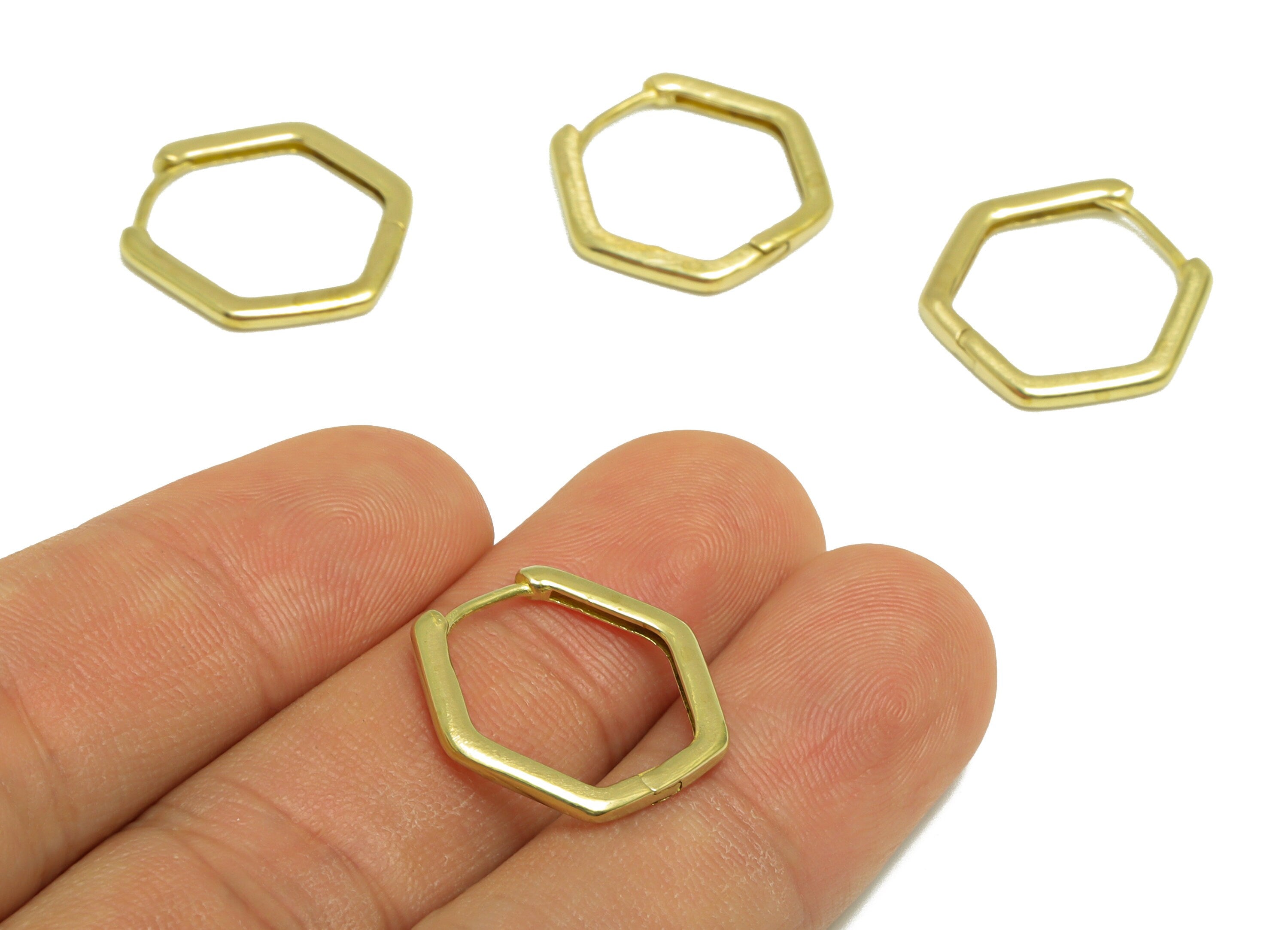 Brass Hexagon Huggie Hoop Earring - Raw Brass Clasp Earring - Brass Geometry Hoop Huggie Earring - Hoop Huggie Earring - 19x18x1mm - PP10015 - DOMEDBAZAAR