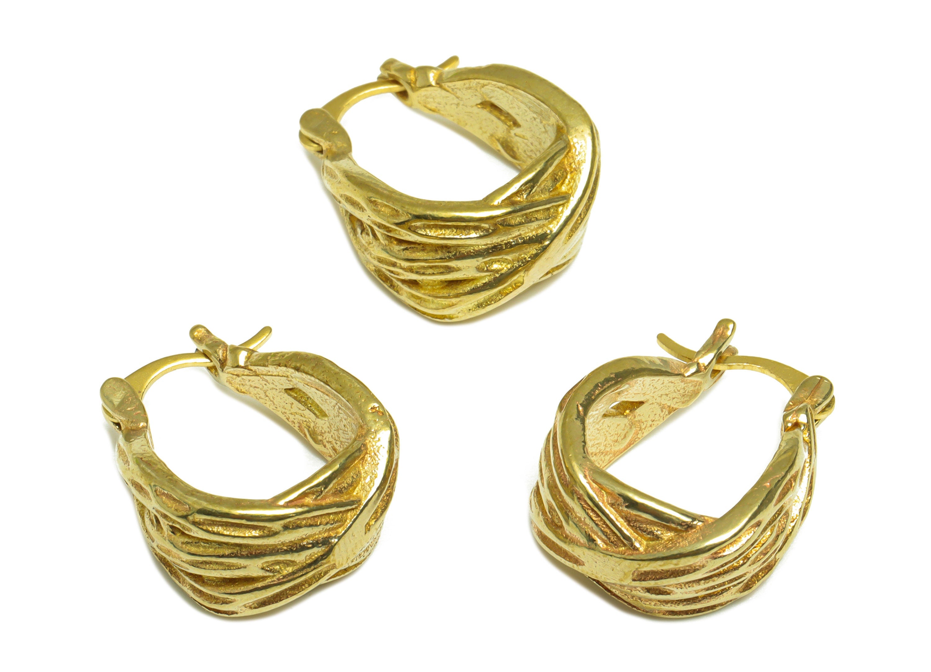 Brass Textured Hoop Earring - Raw Brass Hinged Back Hoop Earring - Brass Textured Hoop Hinged Back Earring - Hinged Back - 20x16x9mm-PP10049 - DOMEDBAZAAR