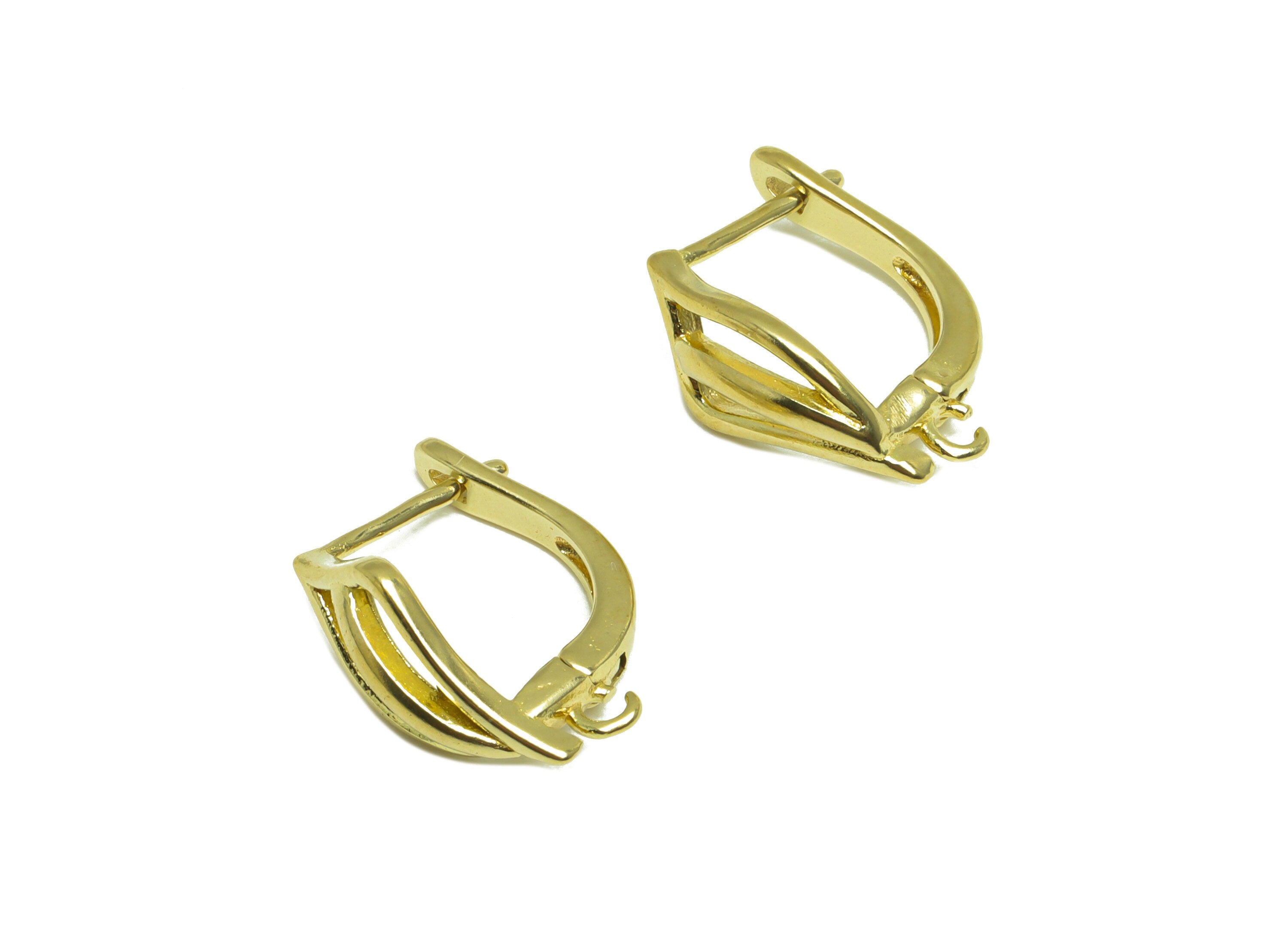 Brass Geometry Hoop Earring - Raw Brass English Lock Hoop Earring With Loop - Brass Quadrilateral English Lock Earring - 17x13x6mm - PP10018 - DOMEDBAZAAR