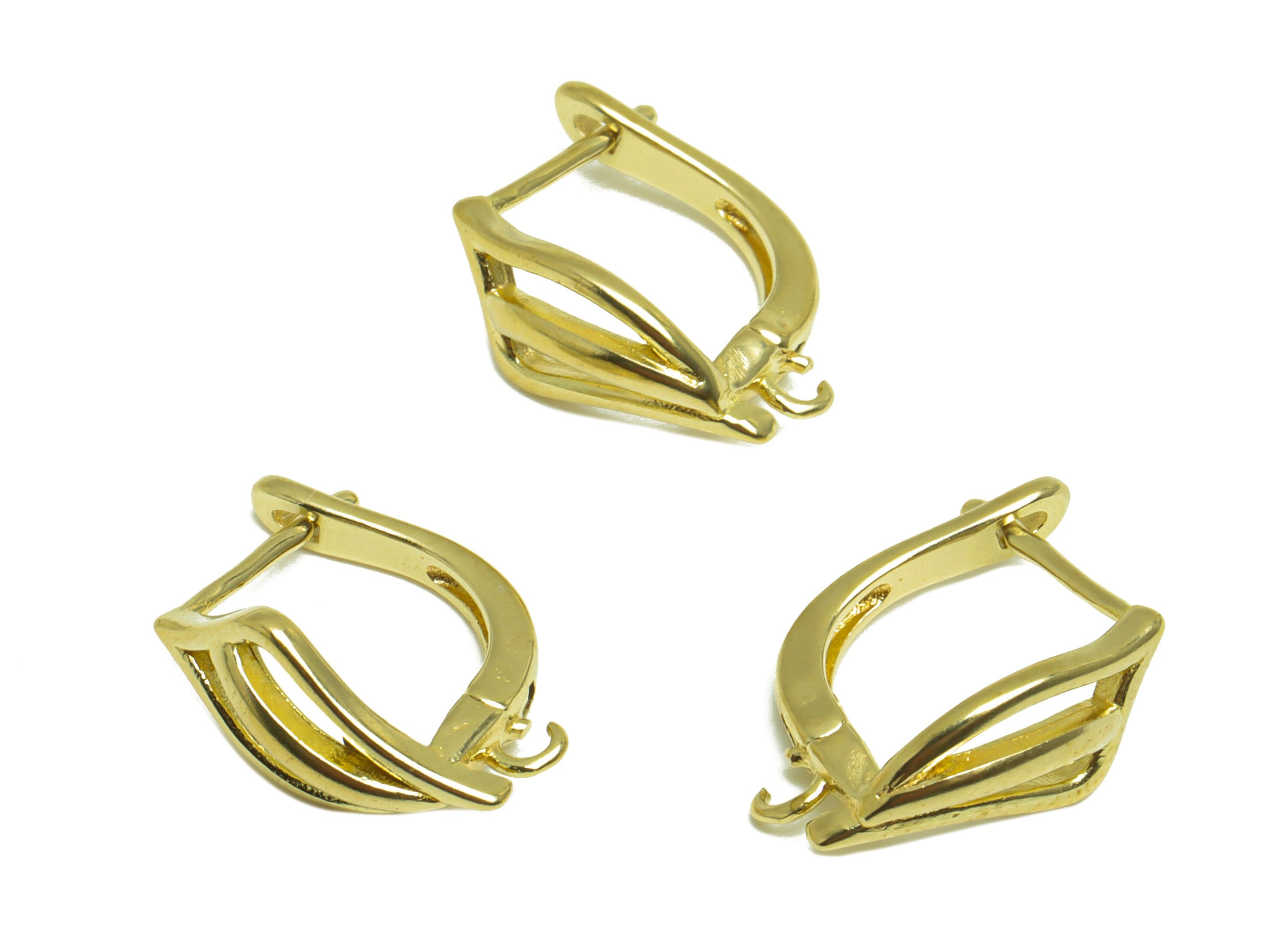 Brass Geometry Hoop Earring - Raw Brass English Lock Hoop Earring With Loop - Brass Quadrilateral English Lock Earring - 17x13x6mm - PP10018 - DOMEDBAZAAR