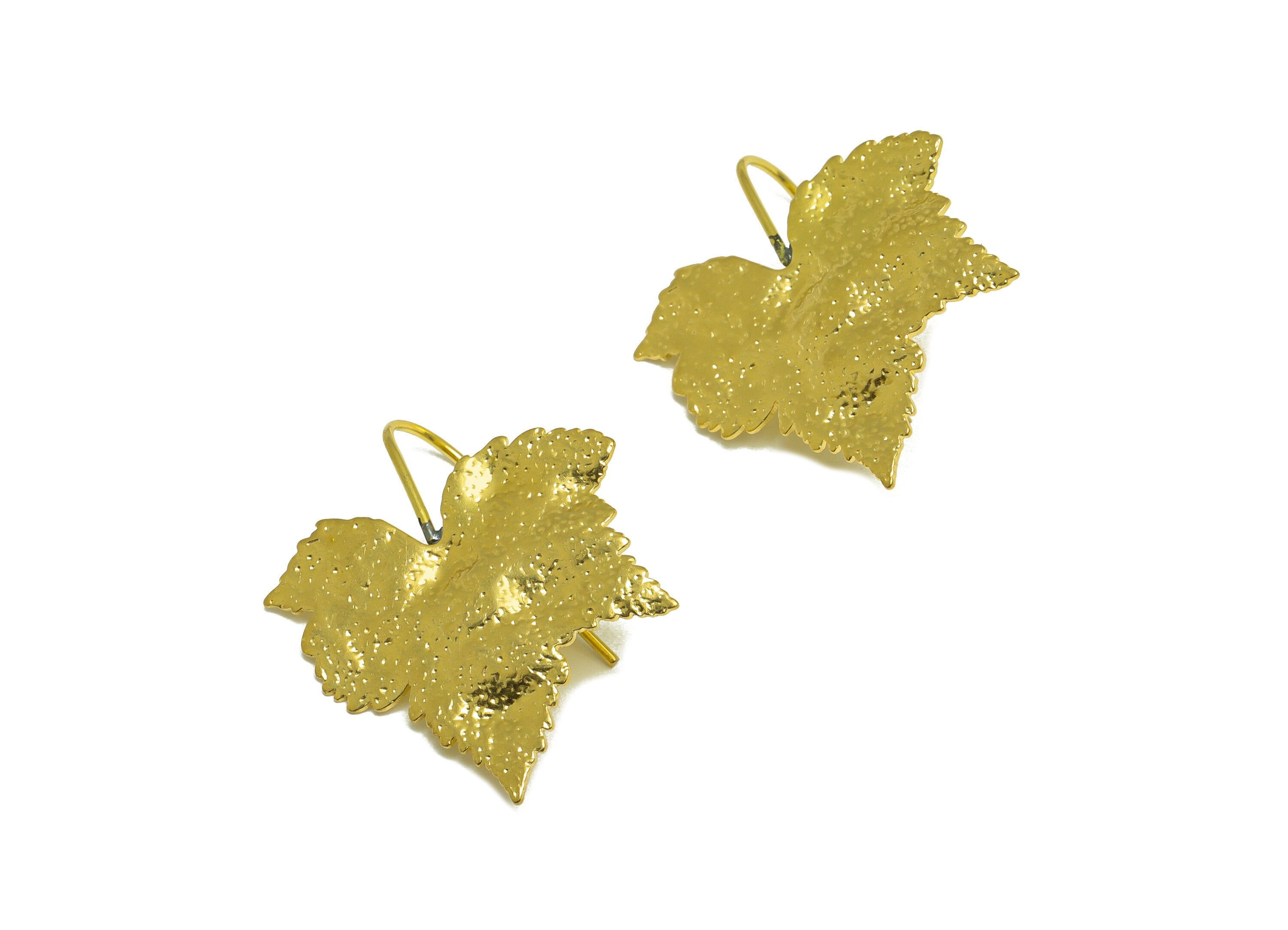 Brass Maple Leaf Earring Wire - Raw Brass Textured Maple Leaf Earring Hook - Brass Botanical Ear Wire Hook Earring - 32.5x29.8x1mm - PP9911 - DOMEDBAZAAR