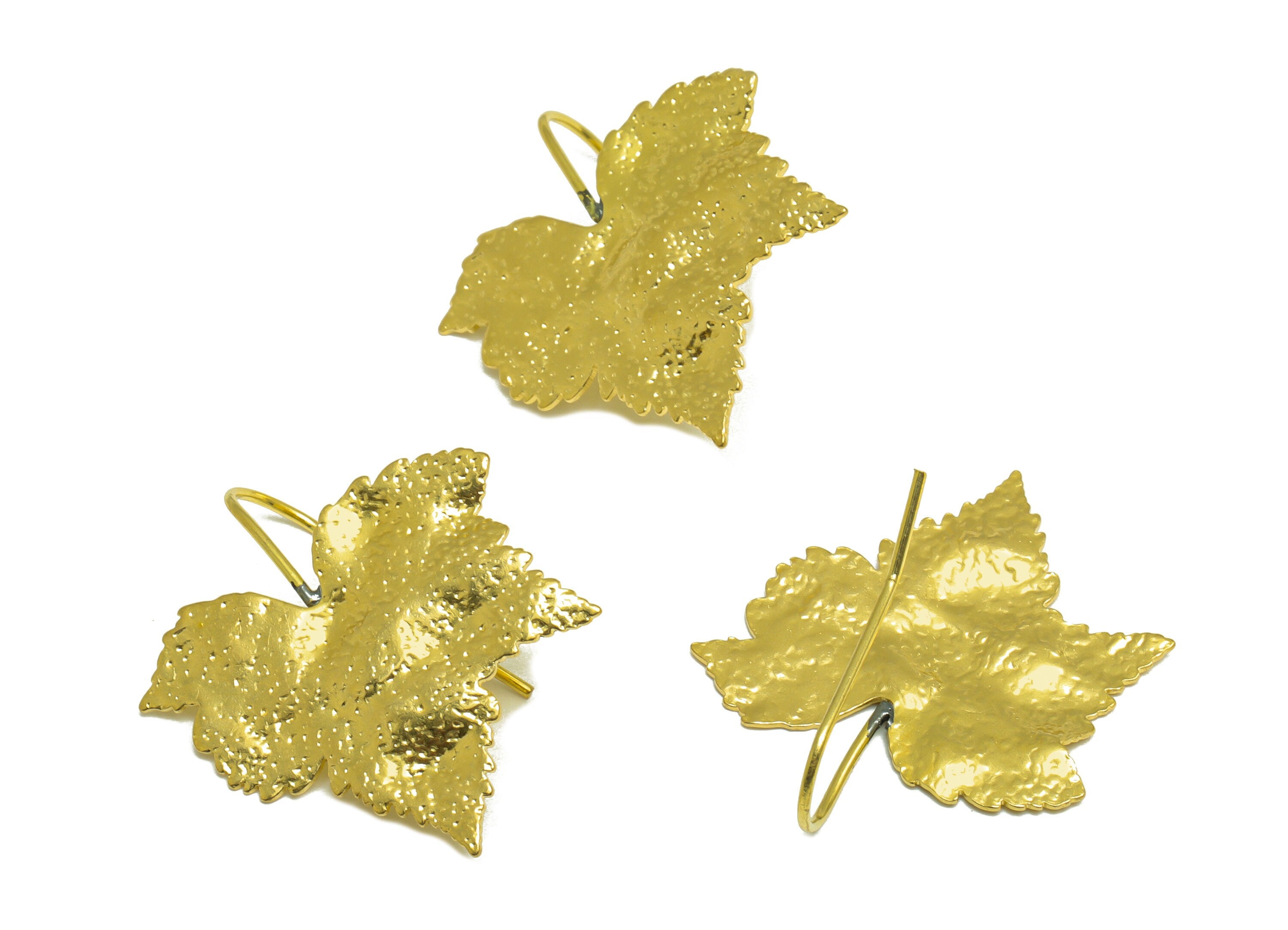 Brass Maple Leaf Earring Wire - Raw Brass Textured Maple Leaf Earring Hook - Brass Botanical Ear Wire Hook Earring - 32.5x29.8x1mm - PP9911 - DOMEDBAZAAR