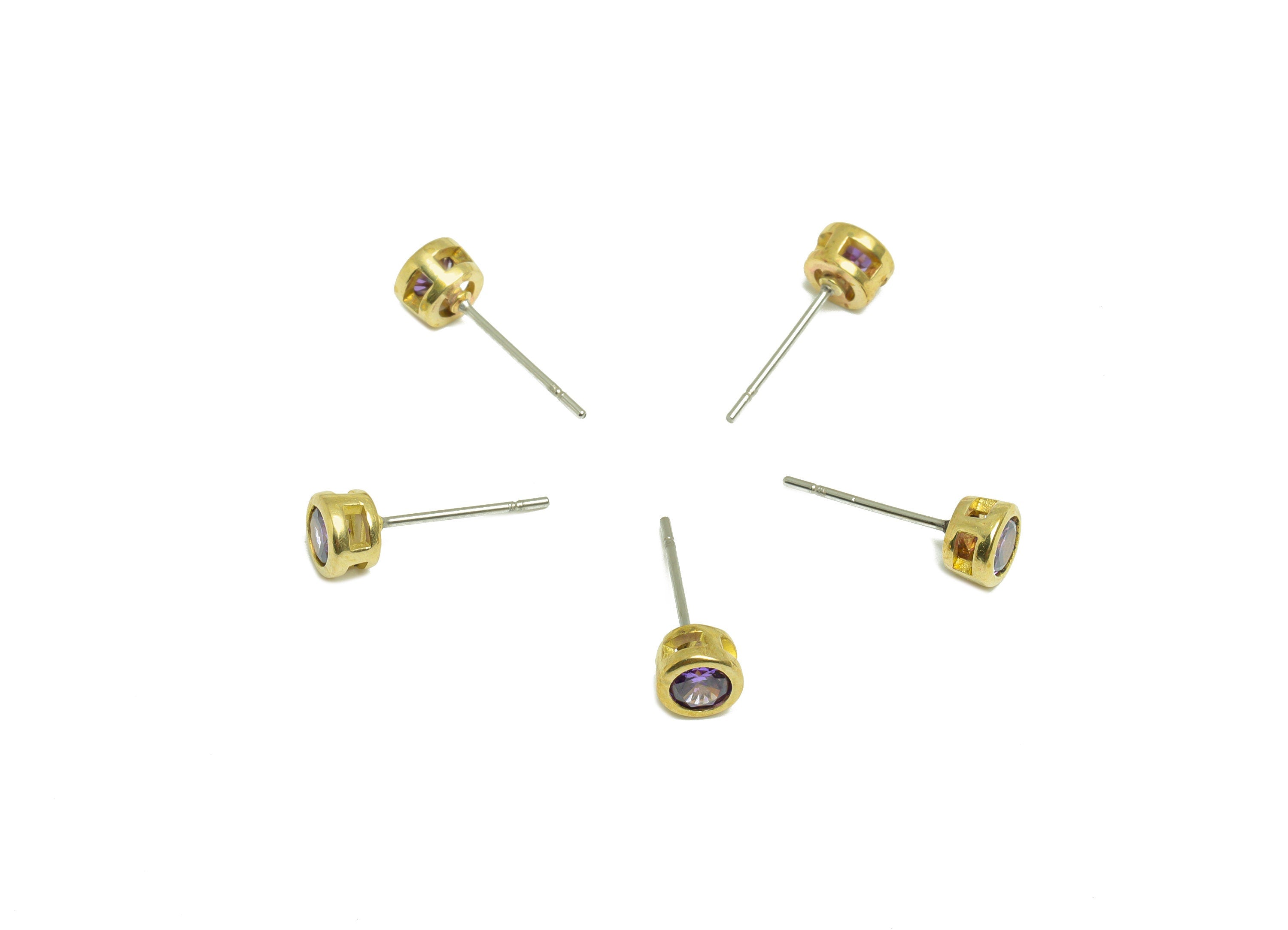 Amethyst (CZ-10) Zircon Earring Stud - Raw Brass Minimalist CZ Earring Post - Cubic Zircon Earring Post - 15.6x5.4x3.5mm - PP9825B - DOMEDBAZAAR