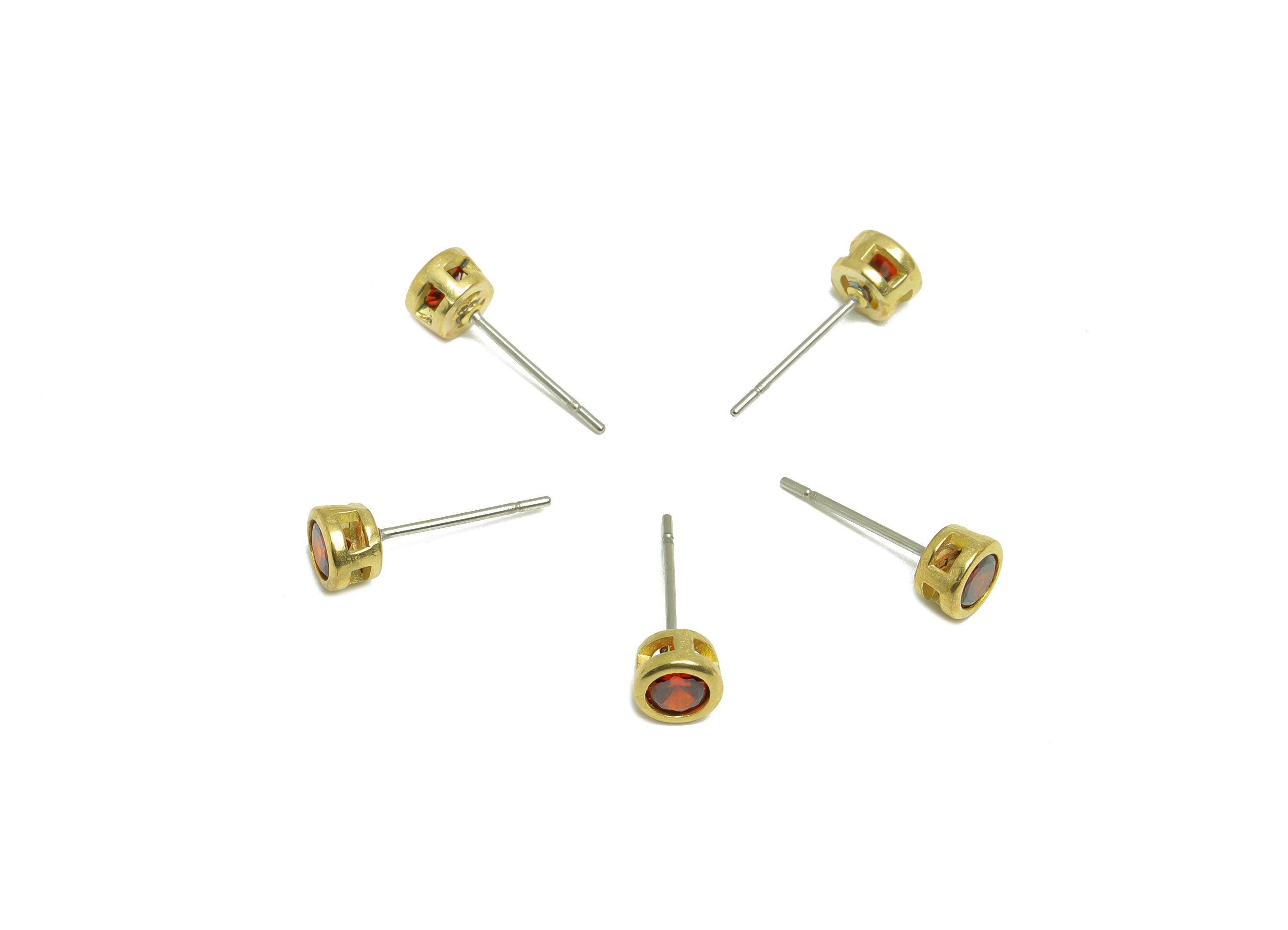 Deep Garnet (CZ-13D) Zircon Earring Stud - Raw Brass Minimalist CZ Earring Post - Cubic Zircon Earring Post - 15.6x5.4x3.5mm - PP9825M - DOMEDBAZAAR