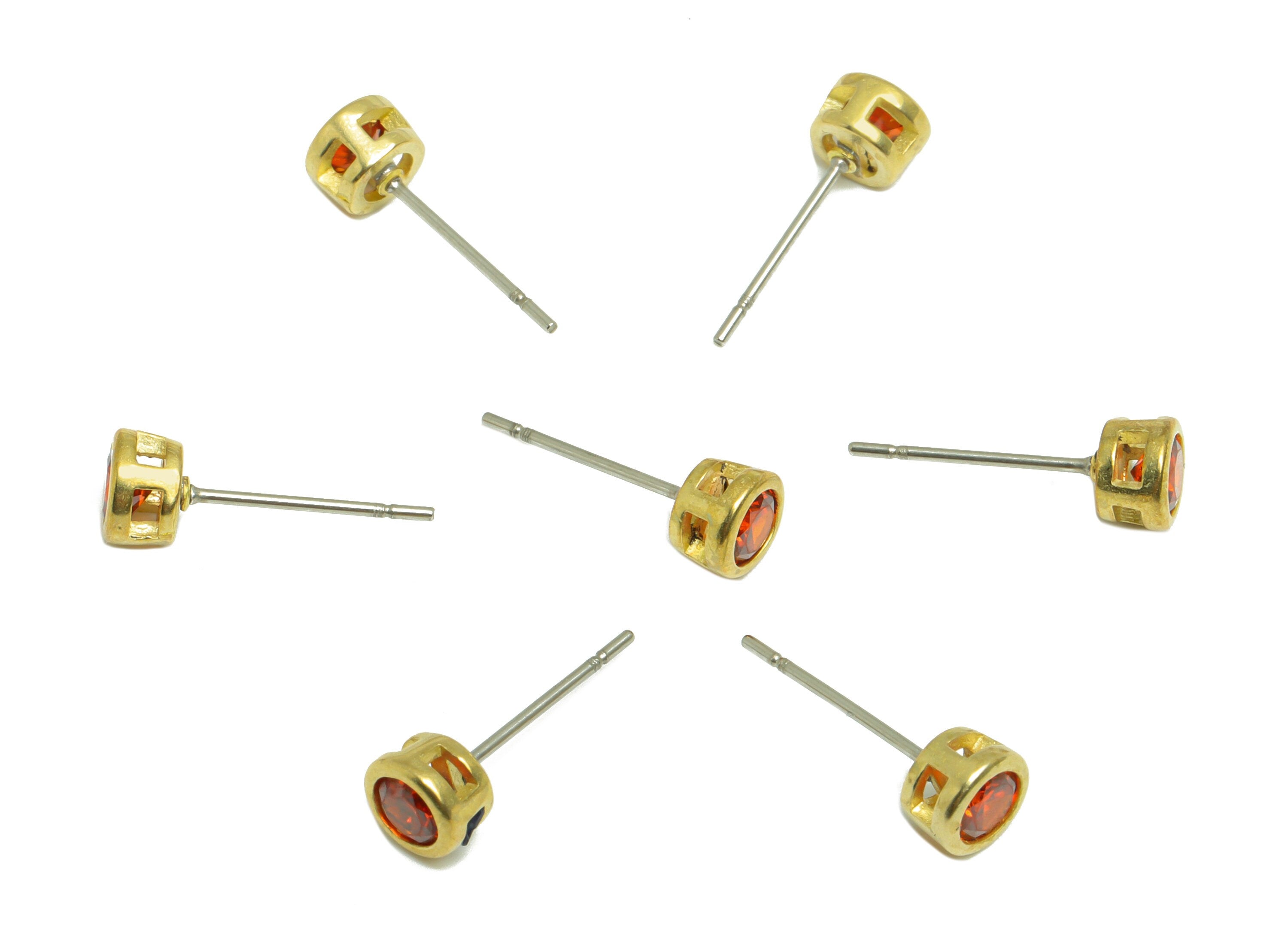 Orange red (CZ-12) Zircon Earring Stud - Raw Brass Minimalist CZ Earring Post - Cubic Zircon Earring Post - 15.6x5.4x3.5mm - PP9825S - DOMEDBAZAAR