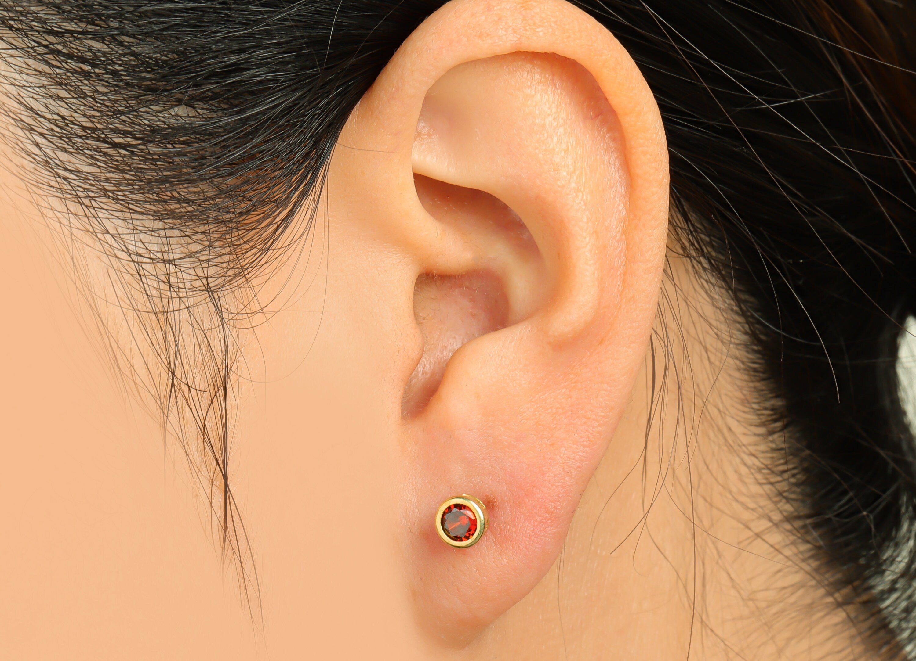Garnet (CZ-13) Zircon Earring Stud - Raw Brass Minimalist CZ Earring Post - Cubic Zircon Earring Post - 15.6x5.4x3.5mm - PP9825Y - DOMEDBAZAAR