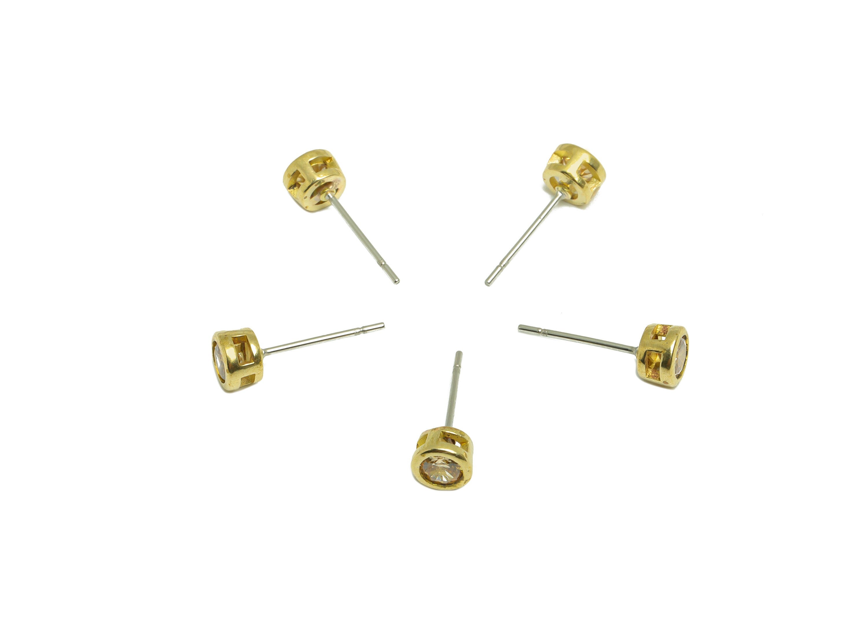 L-Champagne(CZ-19L) Zircon Earring Stud - Raw Brass Minimalist CZ Earring Post - Cubic Zircon Earring Post - 15.6x5.4x3.5mm - PP9825Z - DOMEDBAZAAR