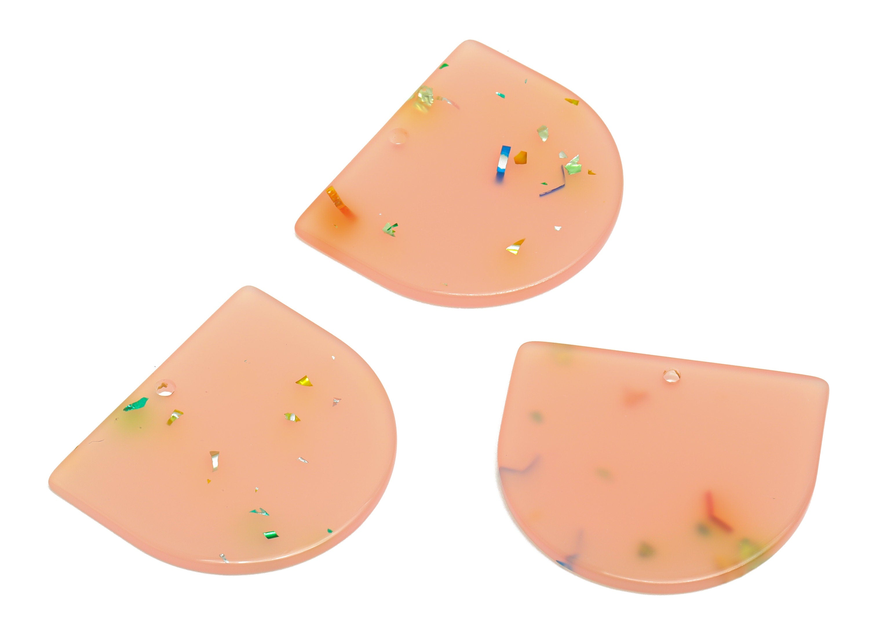 Acrylic D Earring Charms - Acrylic Pink Domed Pendant - Rainbow Foil & Confetti Earring - Color Code: A1015 - 33.48x29x2mm - AC1094-A1015 - DOMEDBAZAAR