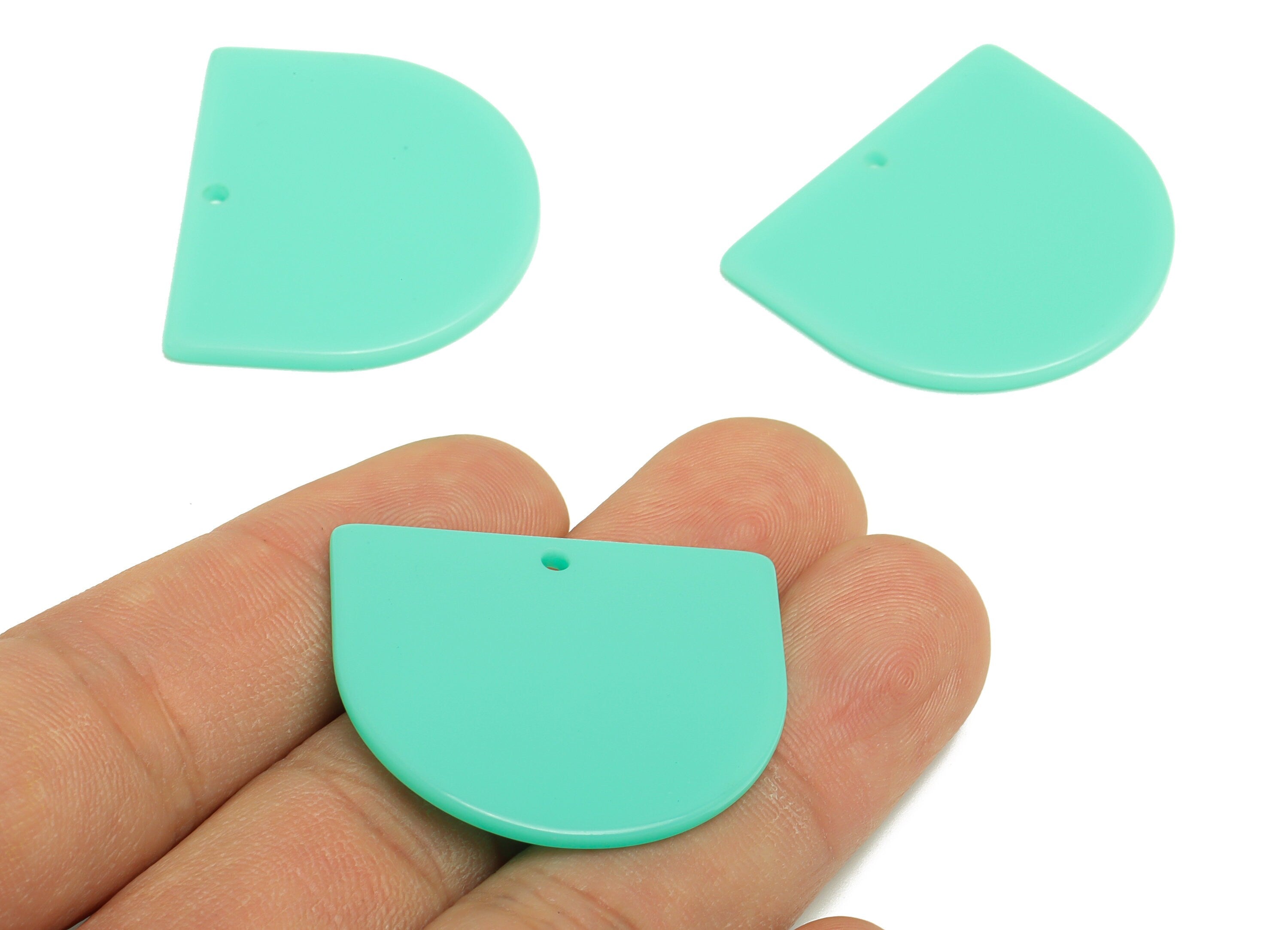 Acrylic D Earring Charms - Acrylic Tiffany Blue Domed Pendant - Domed Charm - Color Code: A486 - 33.48x29x2mm - AC1094-A486 - DOMEDBAZAAR