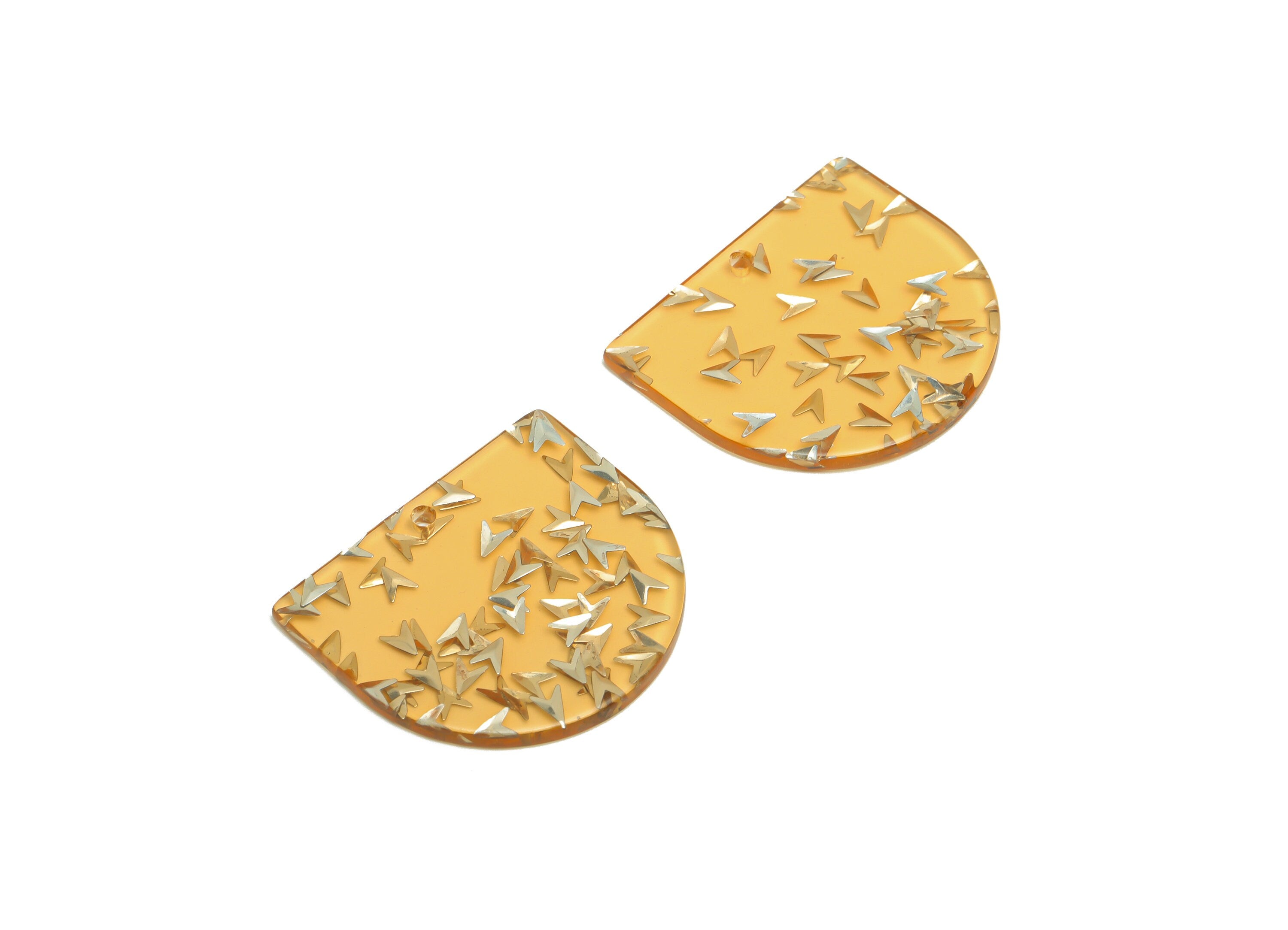 Acrylic D Earring Charms - Acrylic Orange Transparent Domed Pendant - Domed Charm - Color Code: A1028 - 33.48x29x2mm - AC1094-A1028 - DOMEDBAZAAR