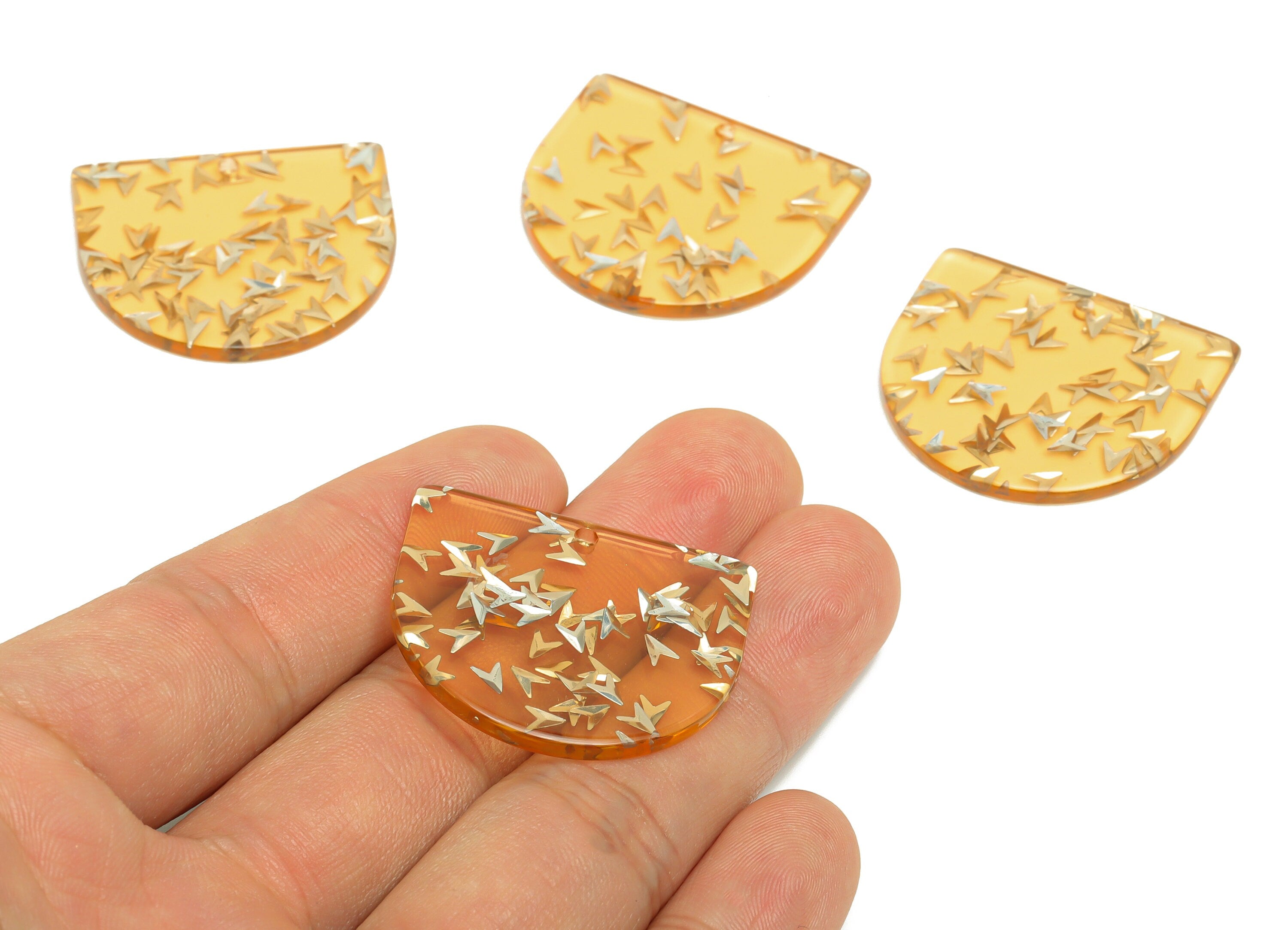 Acrylic D Earring Charms - Acrylic Orange Transparent Domed Pendant - Domed Charm - Color Code: A1028 - 33.48x29x2mm - AC1094-A1028 - DOMEDBAZAAR