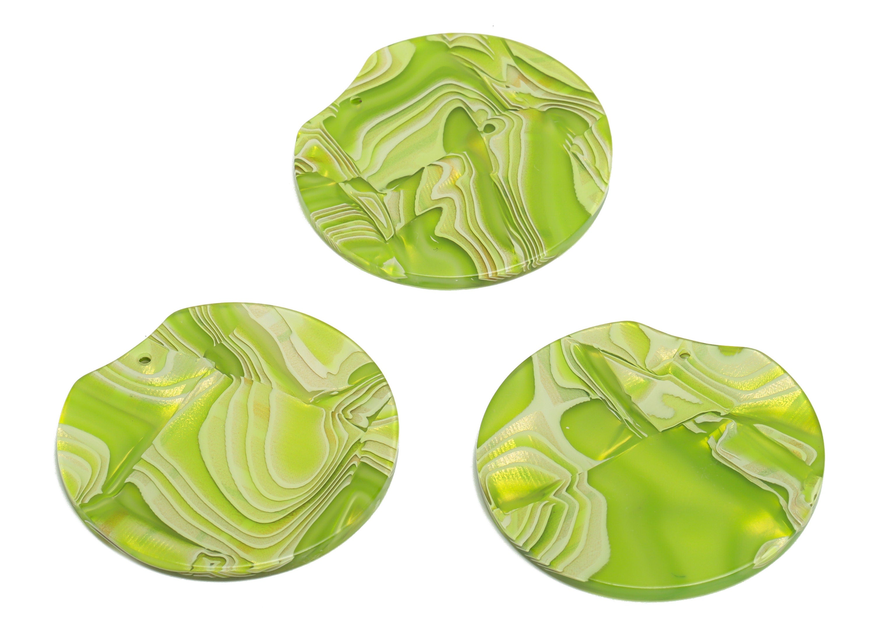 Acrylic Round Charms - Circle Earrings and Pendant - Missing Corner Green Earring Charm - Color Code:A1030 - 36.77x34.65x2.36mm - AC2625 - DOMEDBAZAAR