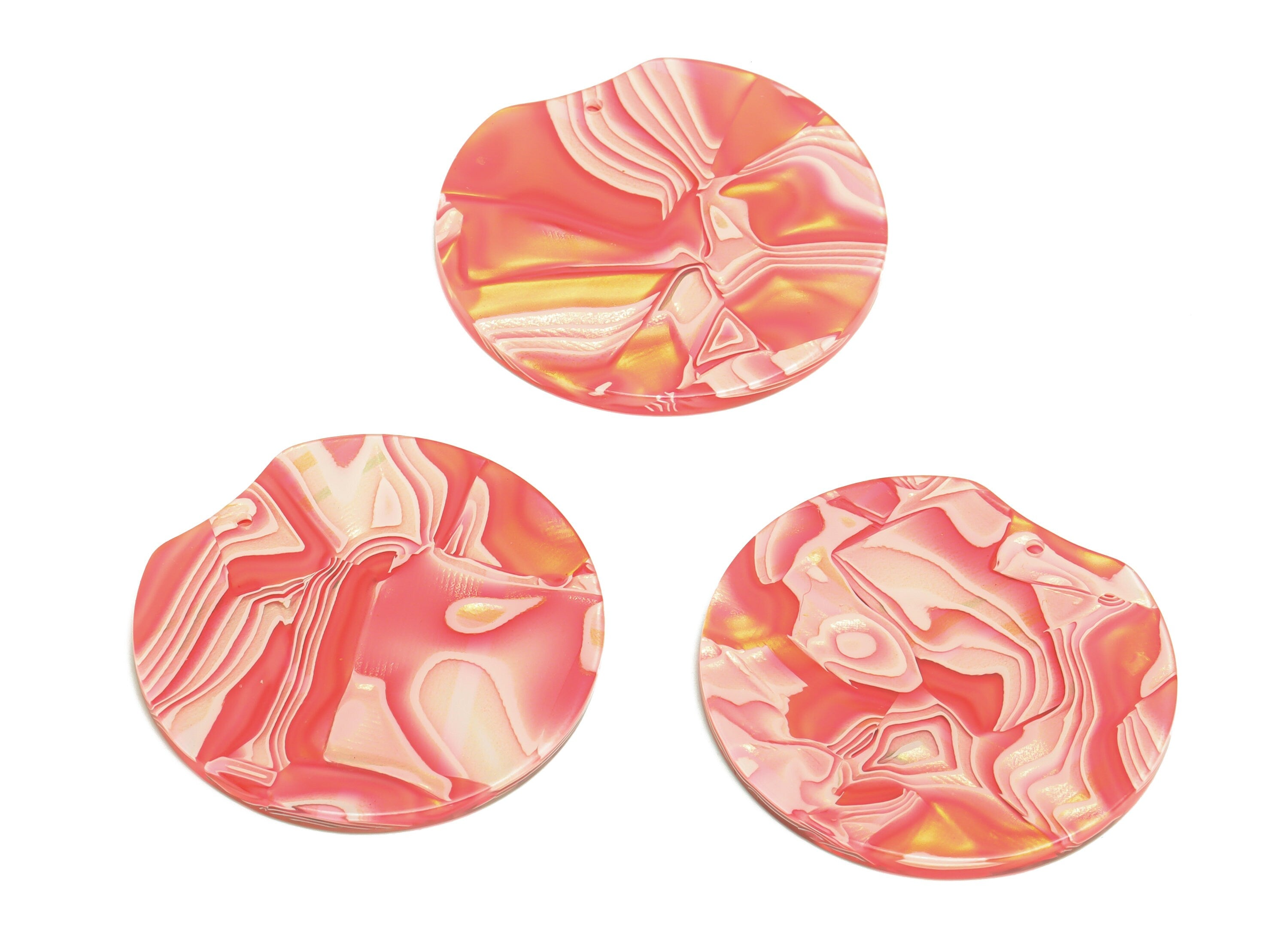 Acrylic Round Charms - Circle Earrings and Pendant - Missing Corner Pink Earring Charm - Color Code:A1031 - 36.77x34.65x2.36mm - AC2625 - DOMEDBAZAAR