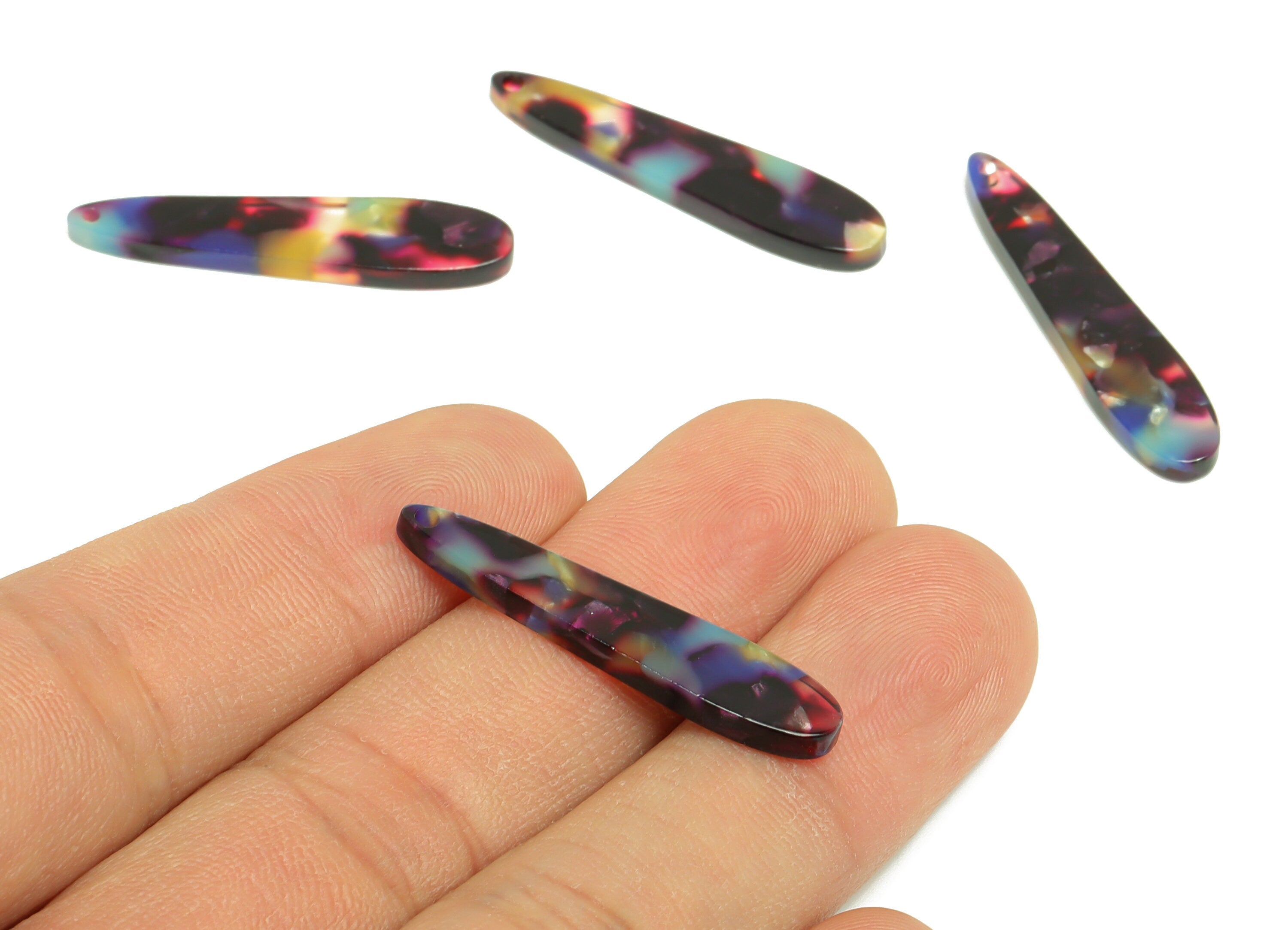 Acrylic Stick Charms - Acrylic Bar Earring and Pendant - Acrylic Rainbow Teardrop Charm - Color Code: A23 - 33x7x2mm - AC1644-A23 - DOMEDBAZAAR