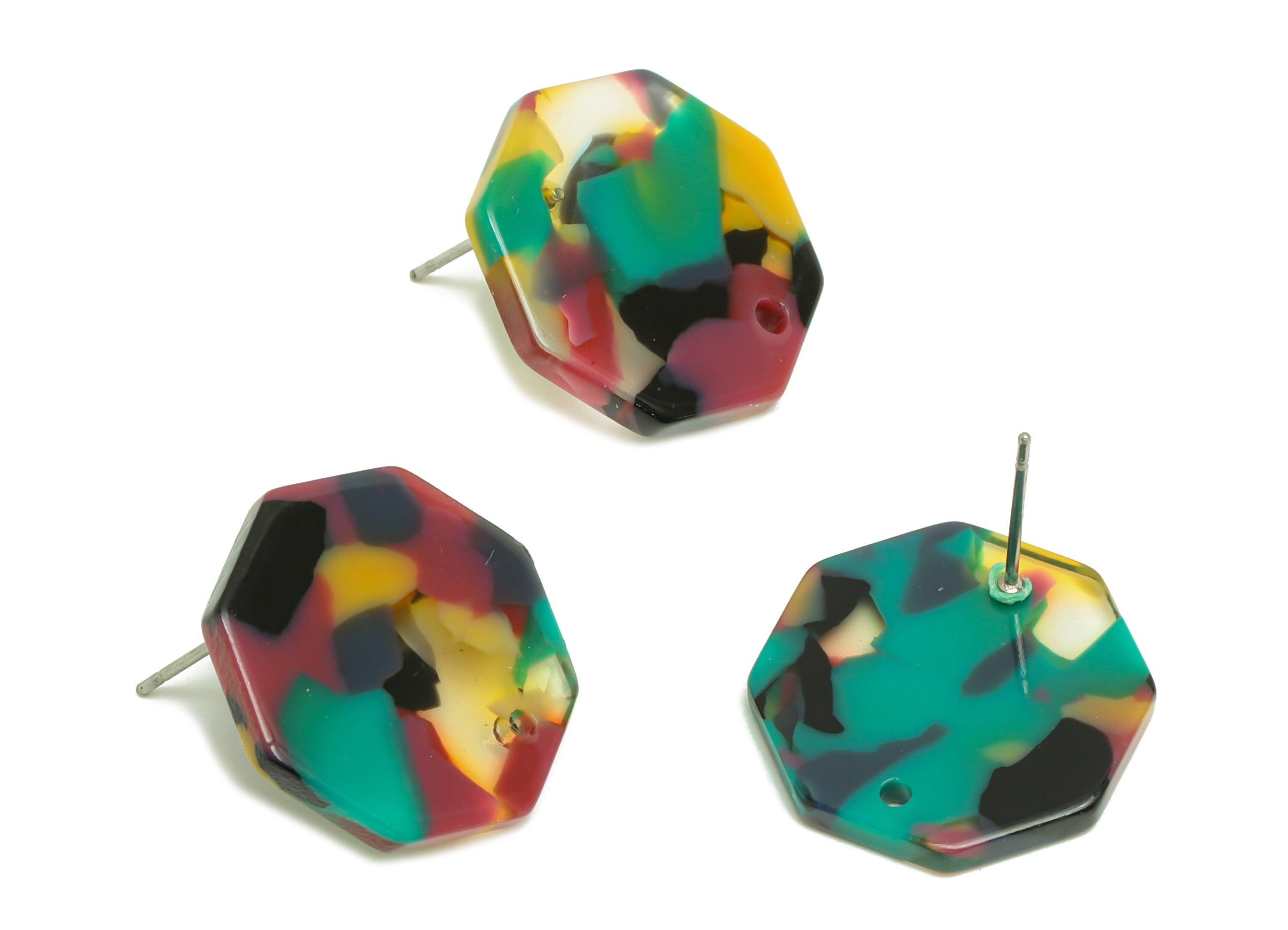 Acrylic Octagon Earring Stud - Octagon Earrings Rainbow Post - Geometry Earring Post - Jewelry Supplies - Color Code:A715 -19x19x2mm- AC2629 - DOMEDBAZAAR