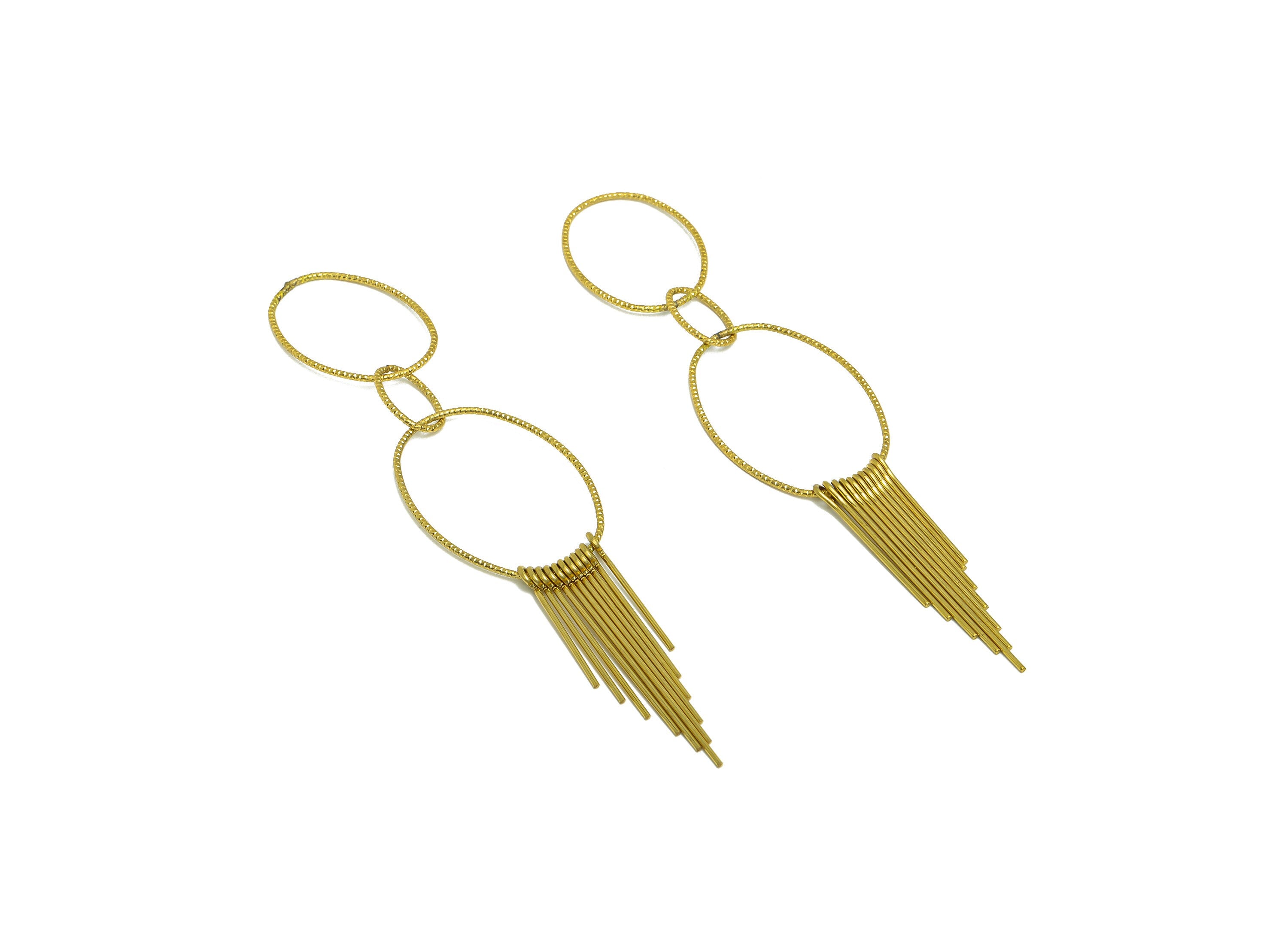 Brass Wire Tassel Earring Charm - Interlock Wire Earring Charm - Textured Fringe Oval Earring Tassel - Dangle Charm - 112x34x2mm - PP10152 - DOMEDBAZAAR
