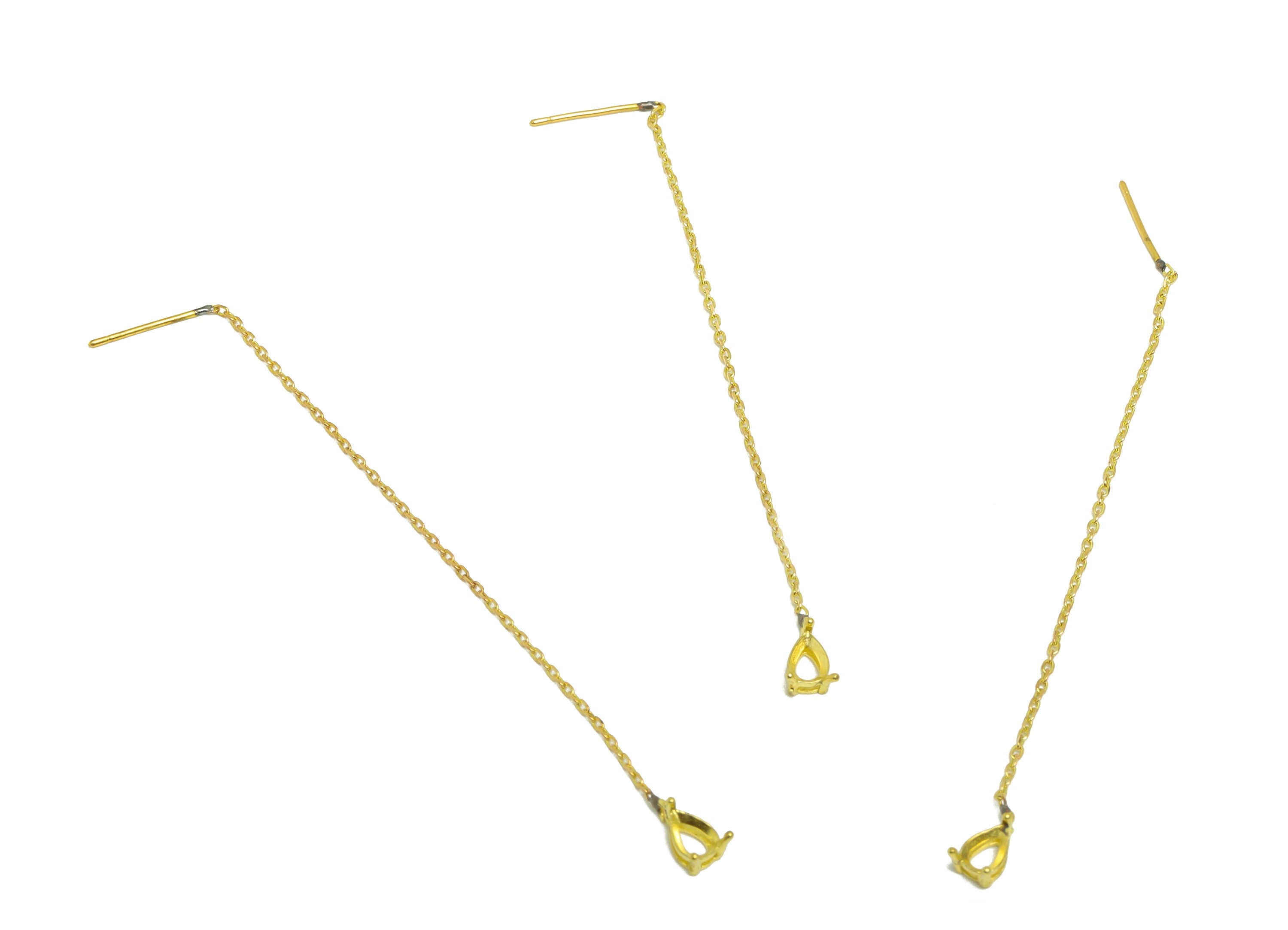 Drop CZ Setting Chain Earring Stud - Raw Brass Teardrop Chain Tassel - Zircon 3*4mm Setting Earring - 90.5x4.4x3.8mm - PP10307 - DOMEDBAZAAR