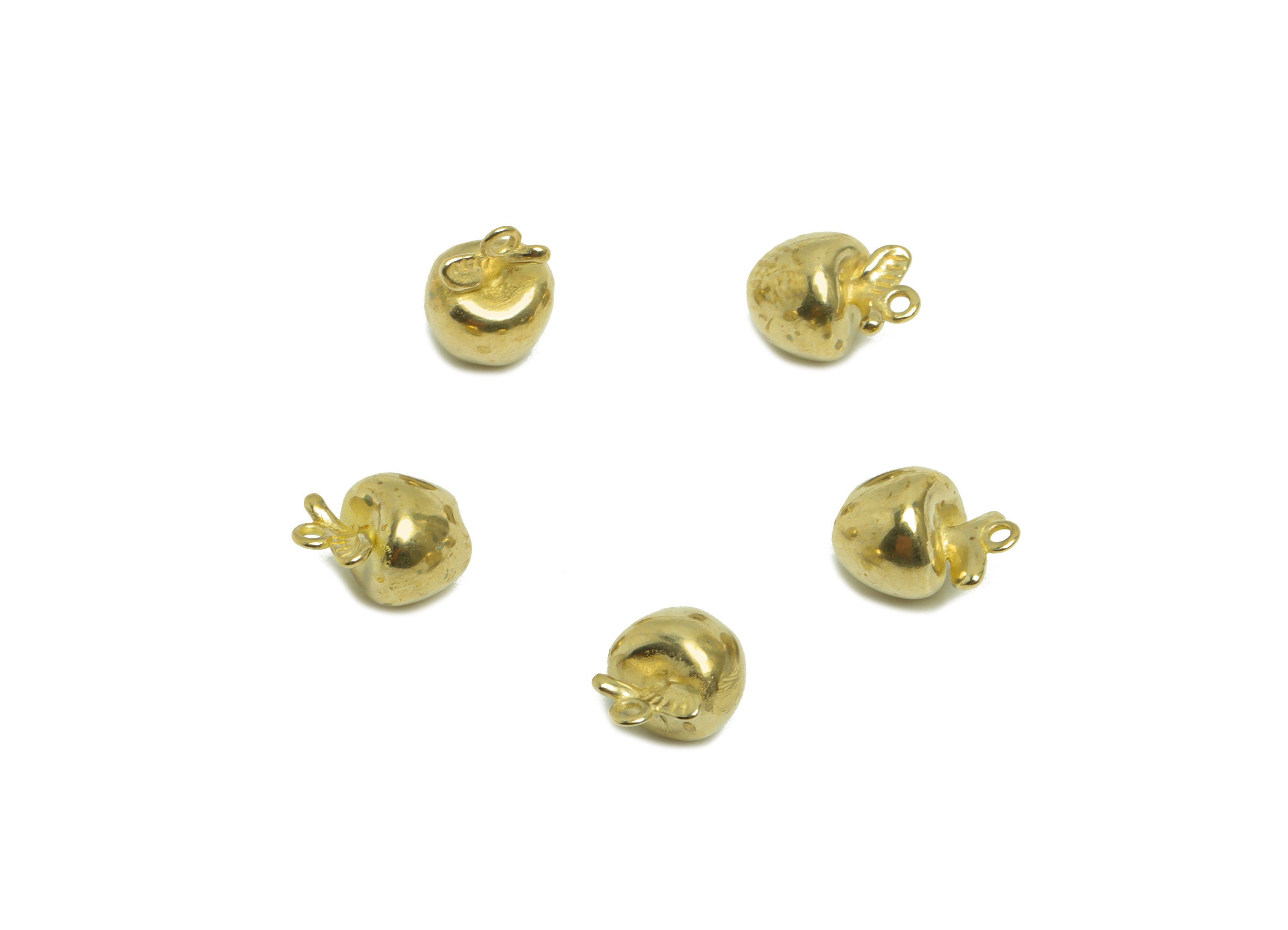 Brass Apple Earring Charm - Raw Brass Cubic Apple Earring Charm - Brass Apple Figure Pendant With Loop - Brass Apple Charm - 9x7x7mm-PP10306 - DOMEDBAZAAR