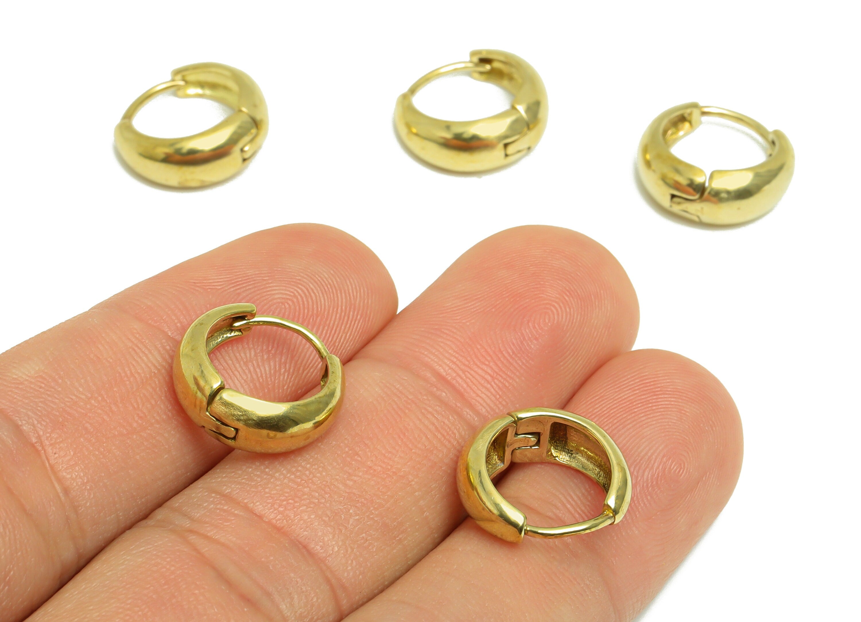 Brass Thick Huggie Hoop Earring - Raw Brass Hoop Huggie Earring - Brass Round Huggie Hoop Earring - 14.6x14x6mm - PP10335 - DOMEDBAZAAR