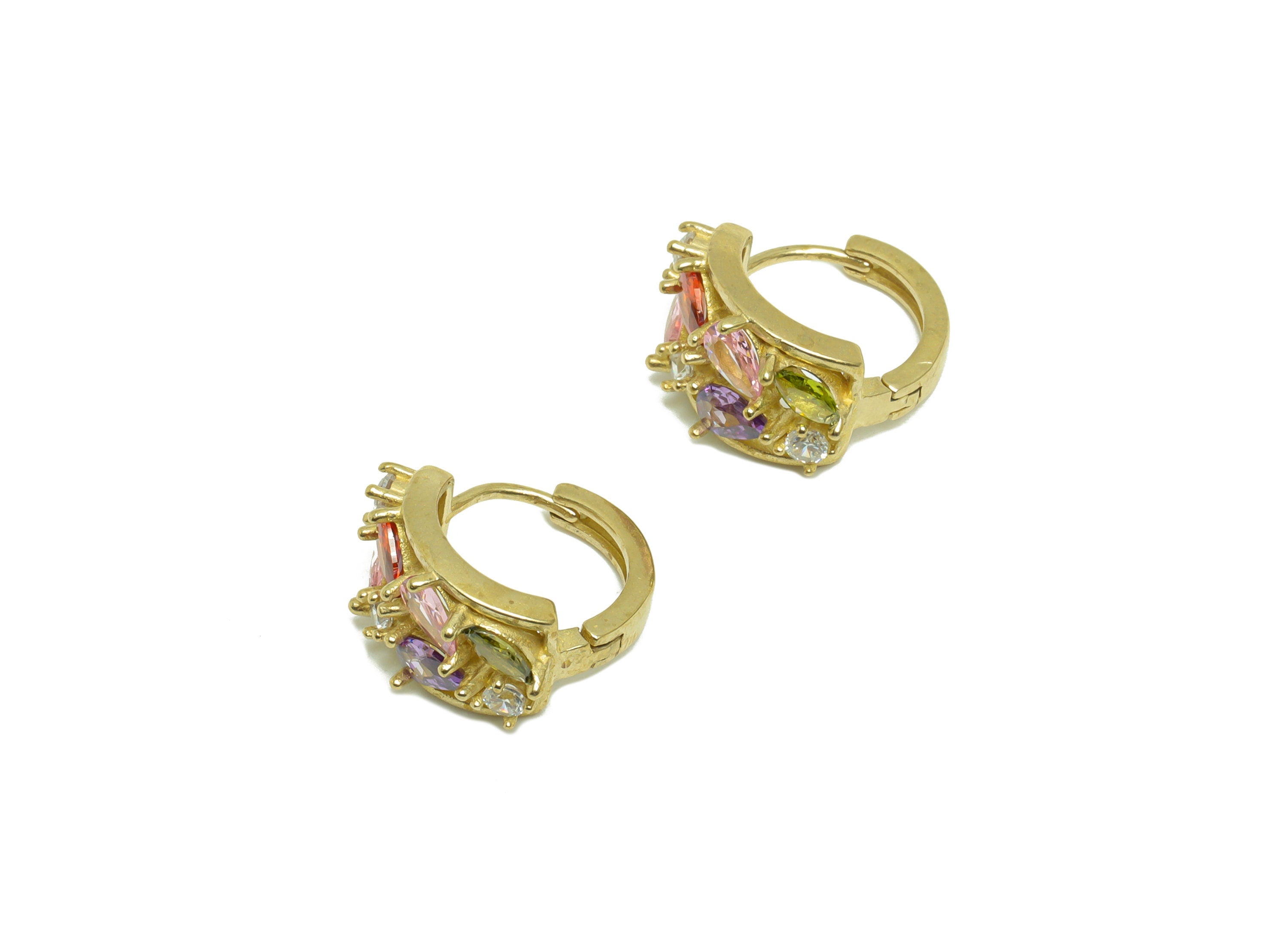 Brass CZ Round Huggie Hoop Earring - Raw Brass Cubic Zircon Hoop Huggie Earring - Brass Rainbow Huggie Hoop Earring - 17.08x16x9mm - PP10333 - DOMEDBAZAAR