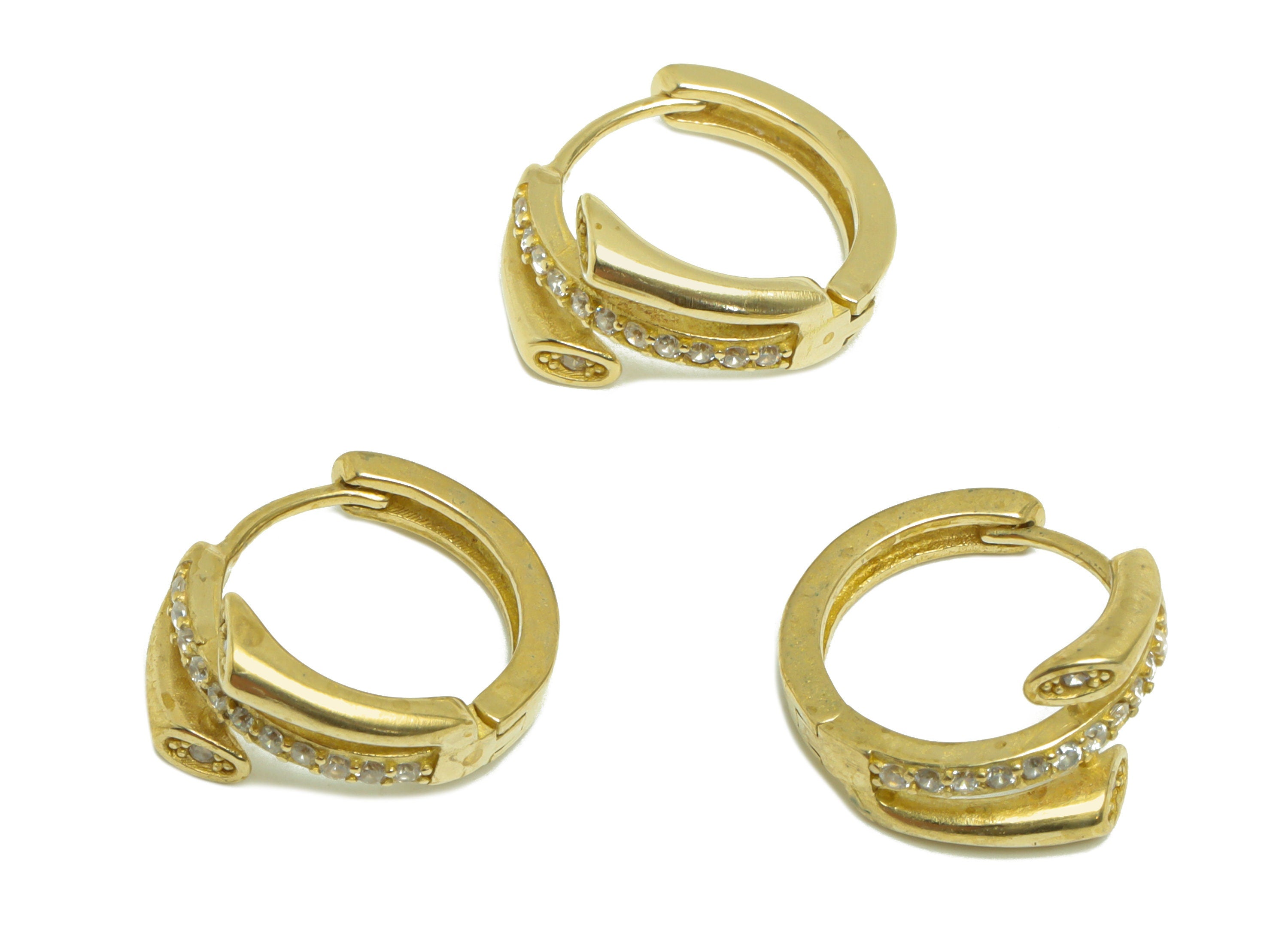 Brass CZ Round Huggie Hoop Earring - Raw Brass Cubic Zircon Hoop Huggie Earring - Brass Huggie Hoop Earring - 17.5x15x9.2mm - PP10336 - DOMEDBAZAAR