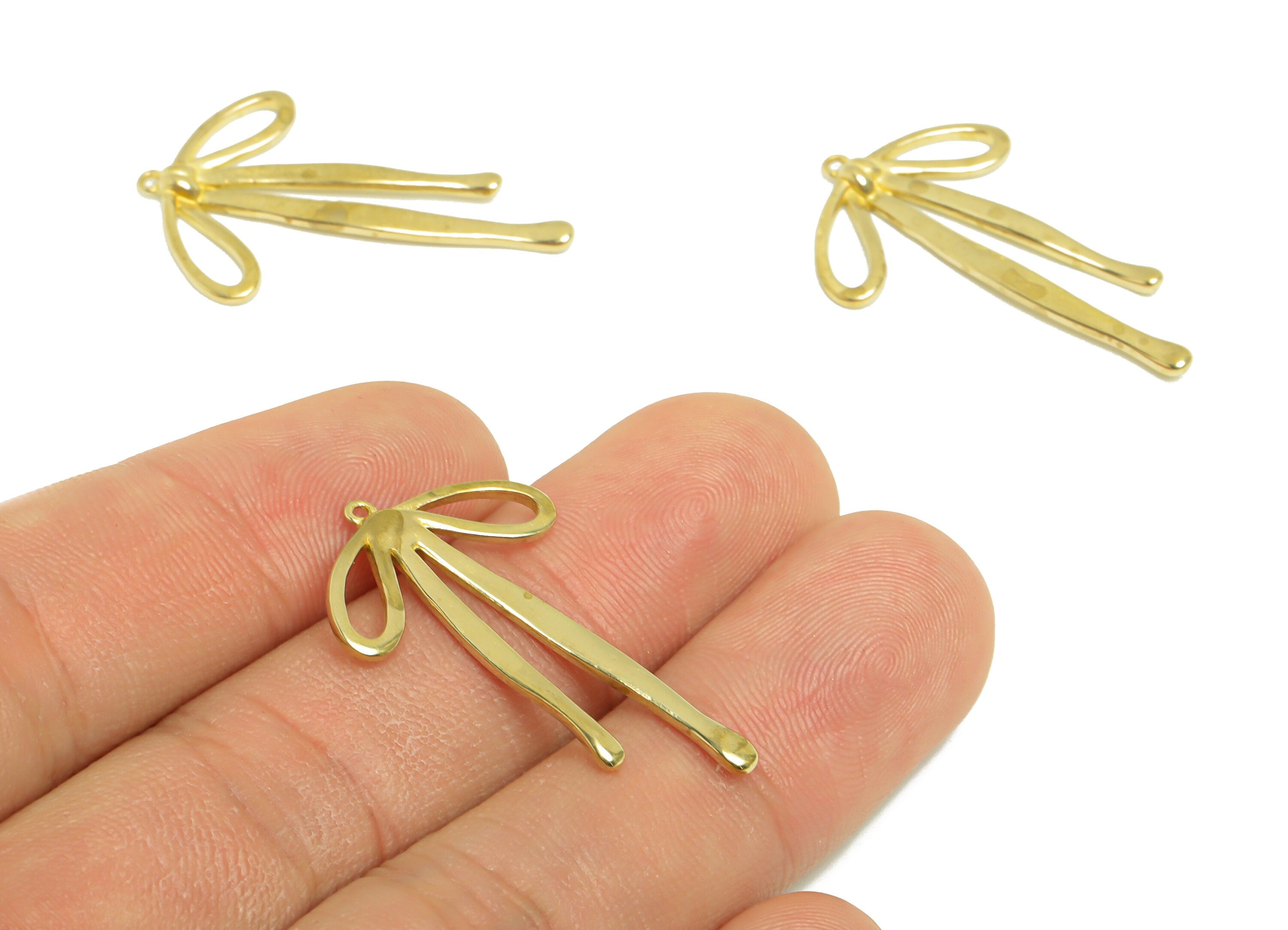 Brass Butterfly Bow Earring Charm - Raw Brass Bow Earring Charm - Brass Figure Pendant - Brass Butterfly Bow Charm - 33x20.5x1.6mm - PP10325 - DOMEDBAZAAR