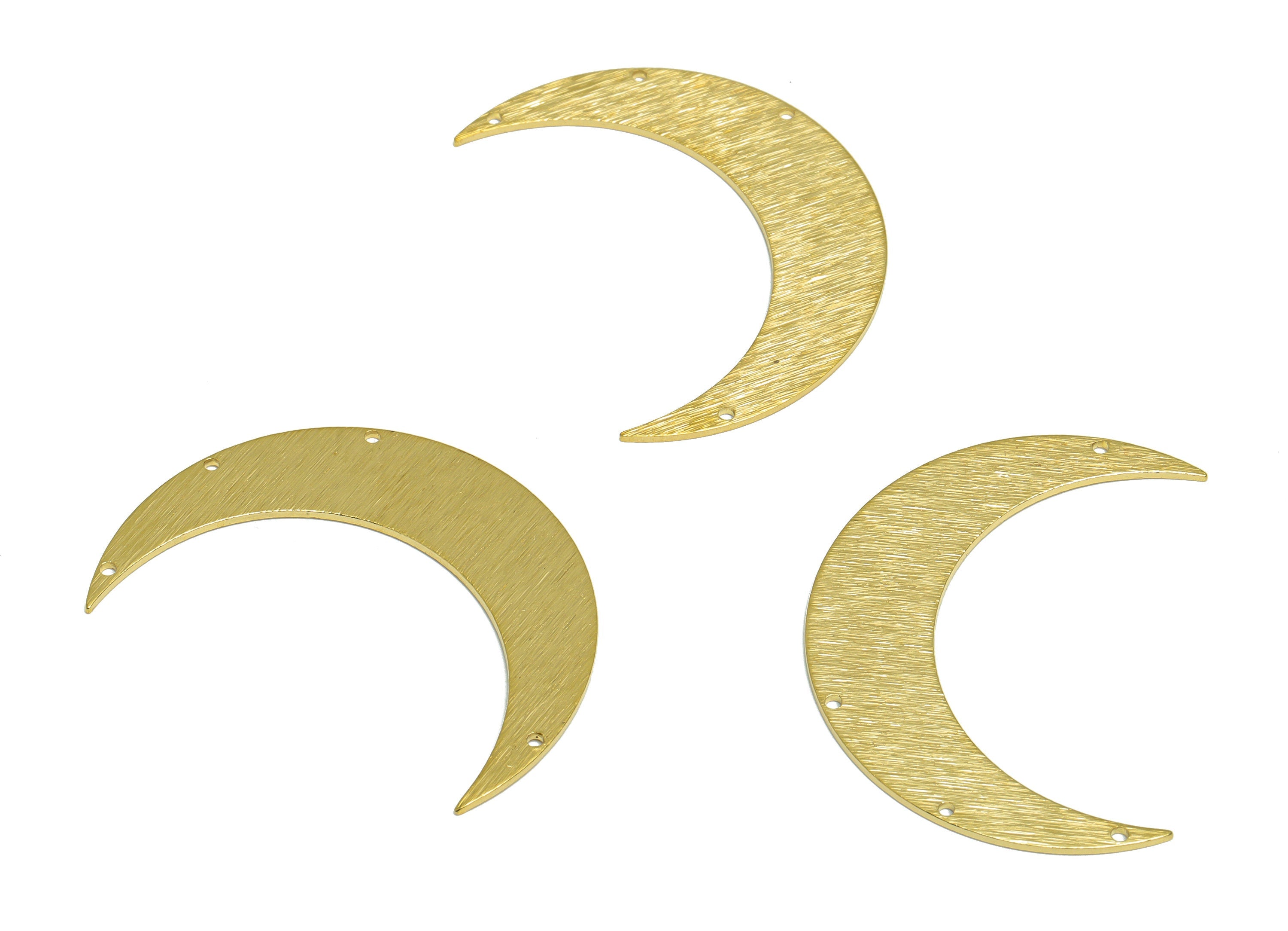 Brass Crescent Connector - Raw Brass Moon Earring Connectors - Textured Crescent With 5 Hole - Jewelry Supplies - 46x11x1mm - PP10309 - DOMEDBAZAAR