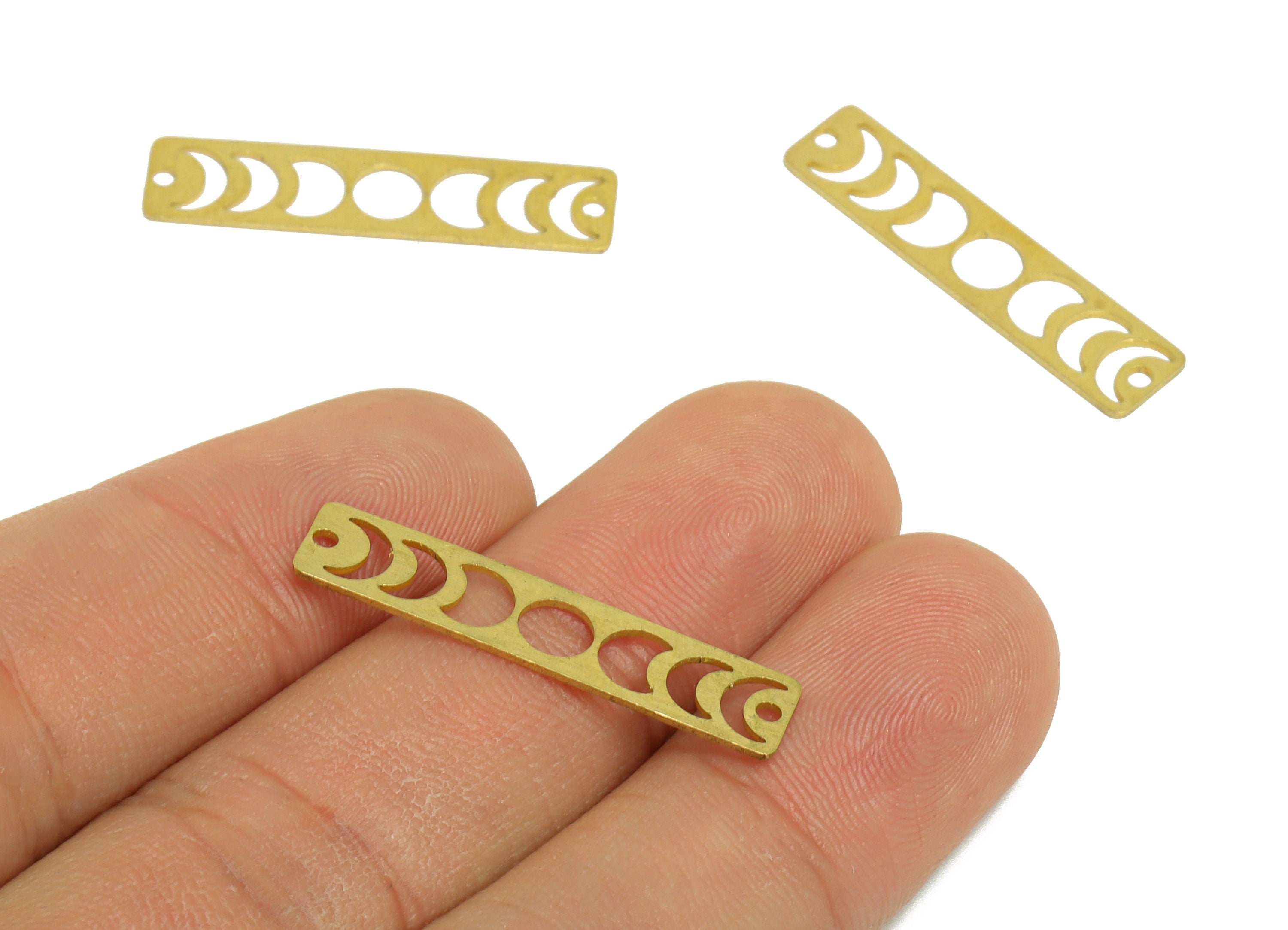 Brass Phases Of Moon Connector - Raw Brass Rectangle Pendant - Earring Findings - Moon Connector - Jewelry Supplies - 30x6.7x0.6mm - PP10326 - DOMEDBAZAAR