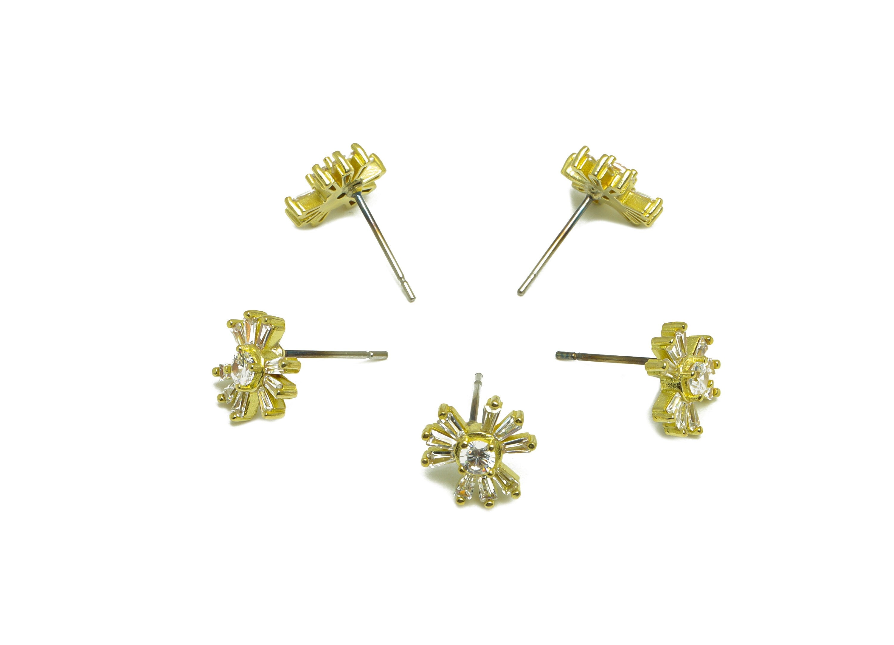 Brass CZ Flower Earring Post - Raw Brass Cubic Zircon Trapezoid Earring Post - Brass Zircon Earring Post - Earring Stud - 15x9x3mm - PP10109 - DOMEDBAZAAR