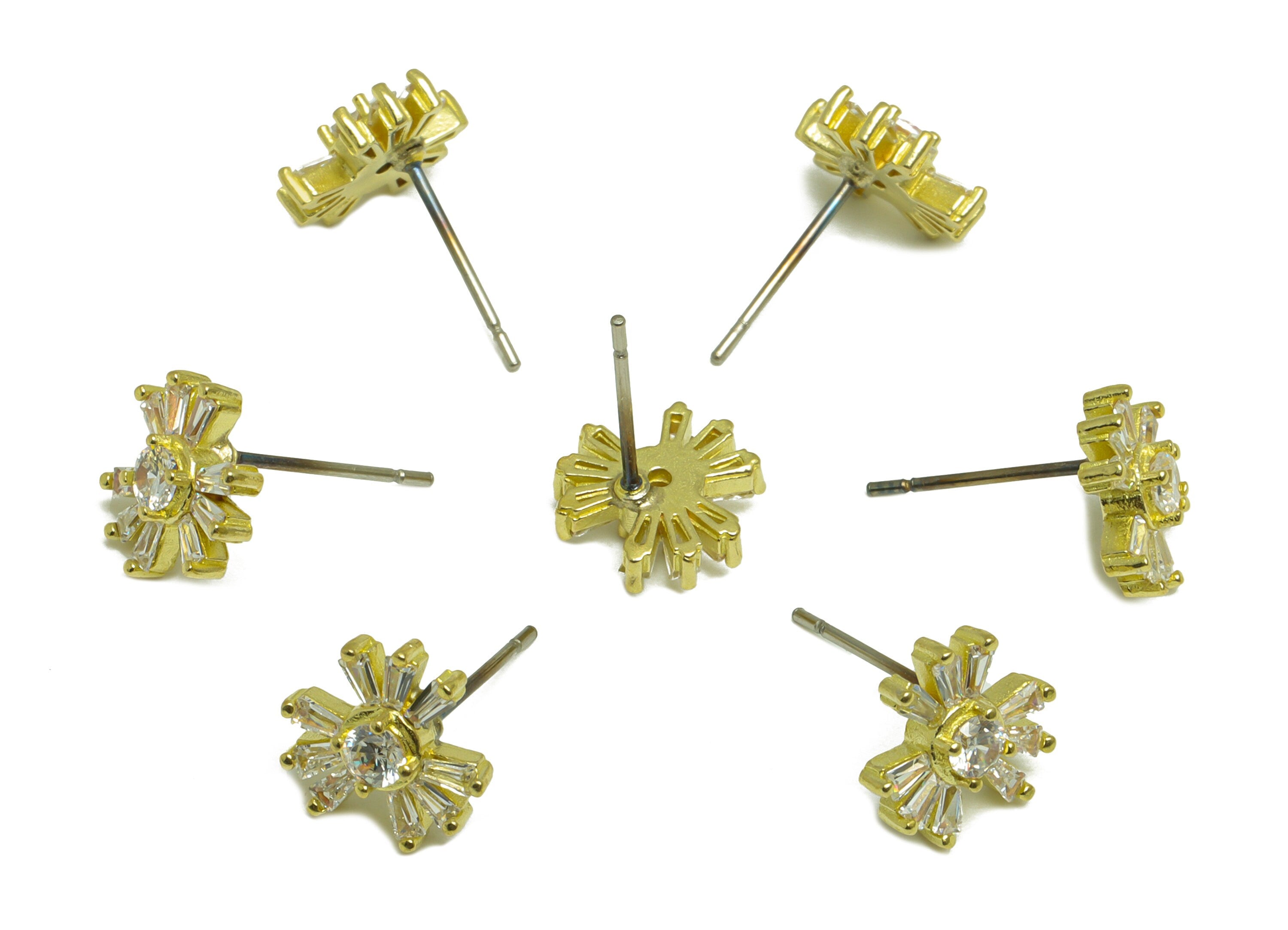 Brass CZ Flower Earring Post - Raw Brass Cubic Zircon Trapezoid Earring Post - Brass Zircon Earring Post - Earring Stud - 15x9x3mm - PP10109 - DOMEDBAZAAR