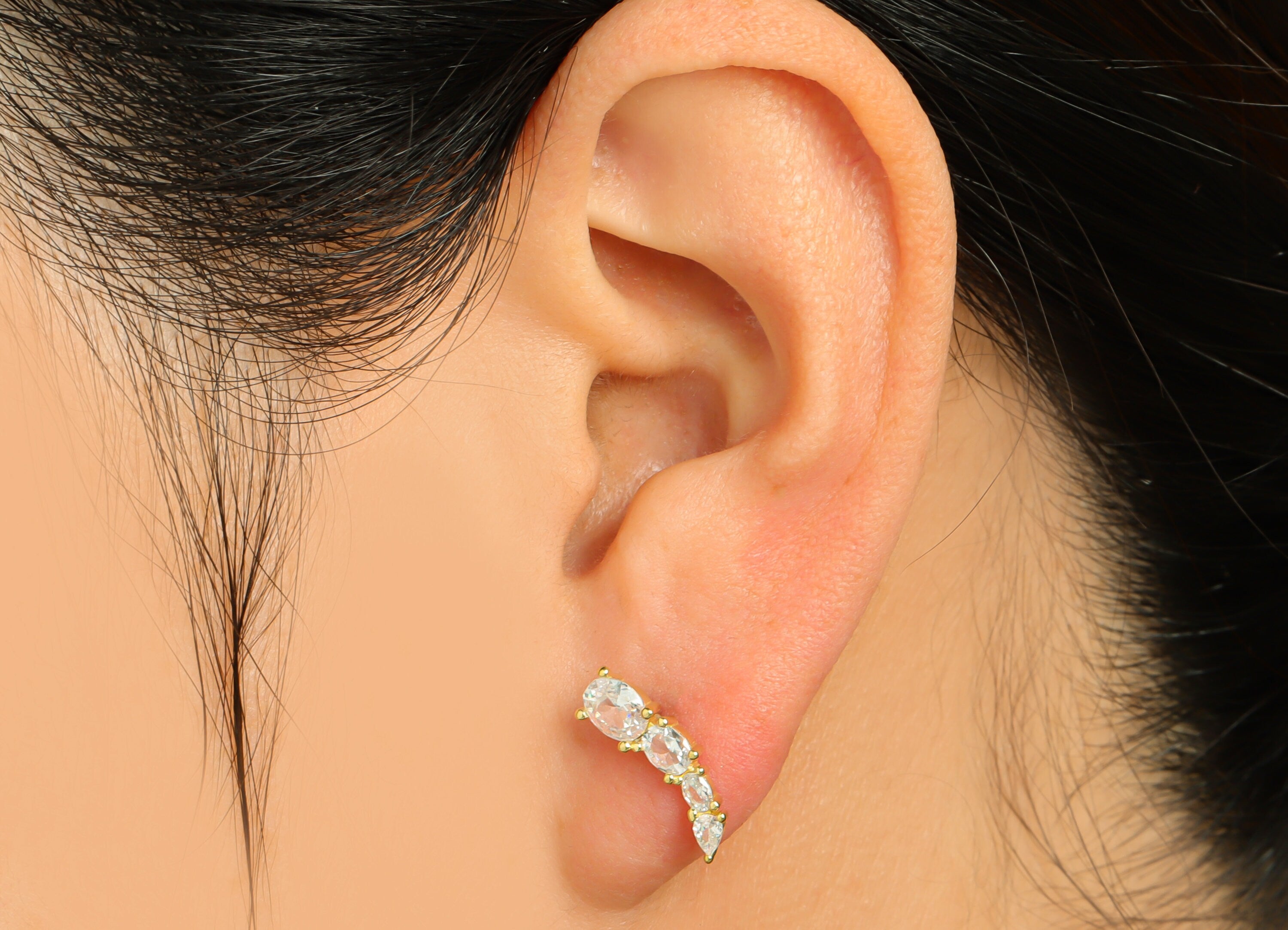 Brass CZ Oval Earring Post - Raw Brass Bent Cubic Zircon Earring Post - Brass Geometry Zircon Oval Earring Post - 16.1x5.3x3.3mm - PP10105 - DOMEDBAZAAR