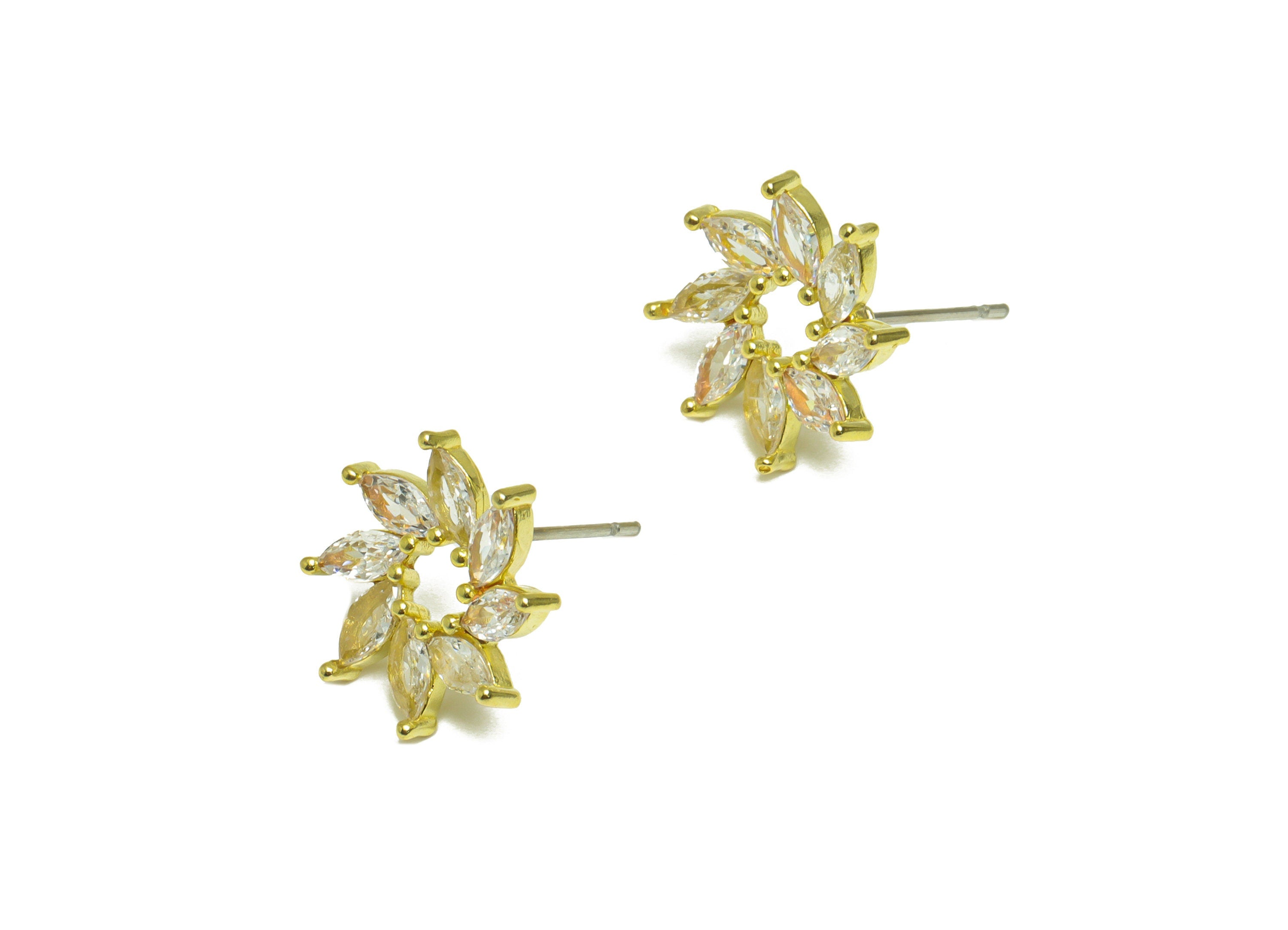 Brass CZ Windmill Earring Post - Raw Brass Marquise Cubic Zircon Earring Post - Brass Flower Zircon Earring Post - 15x14.5x3.08mm - PP10101 - DOMEDBAZAAR