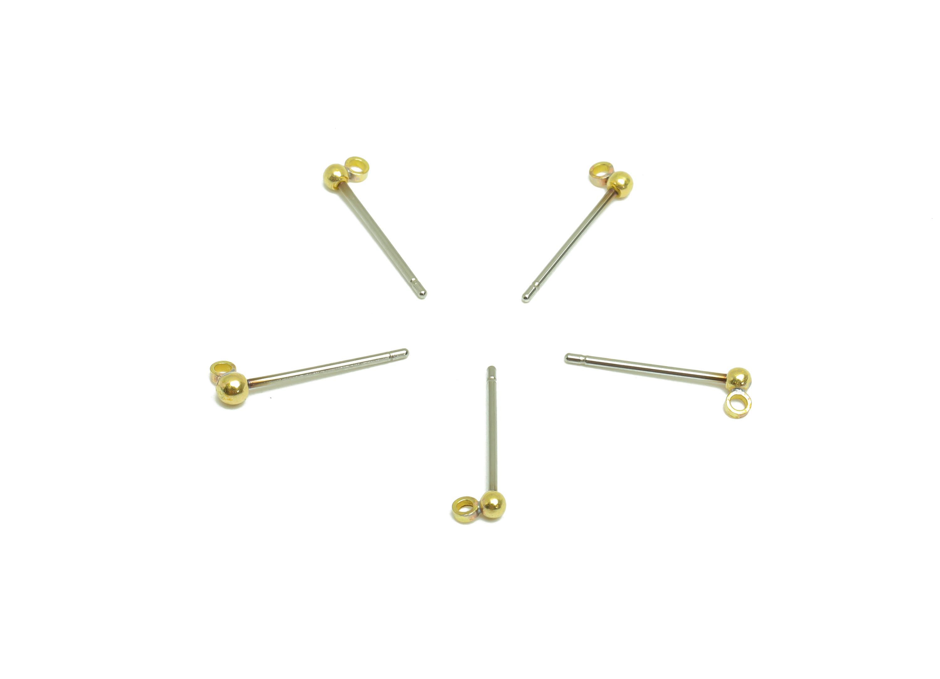 Ball Stud Earrings With Loop - Brass Ball Pad Studs - Brass Bead Earring Post- Earring Charms - Jewelry Supplies - 14.2x3.8x2mm - PP9977-2 - DOMEDBAZAAR