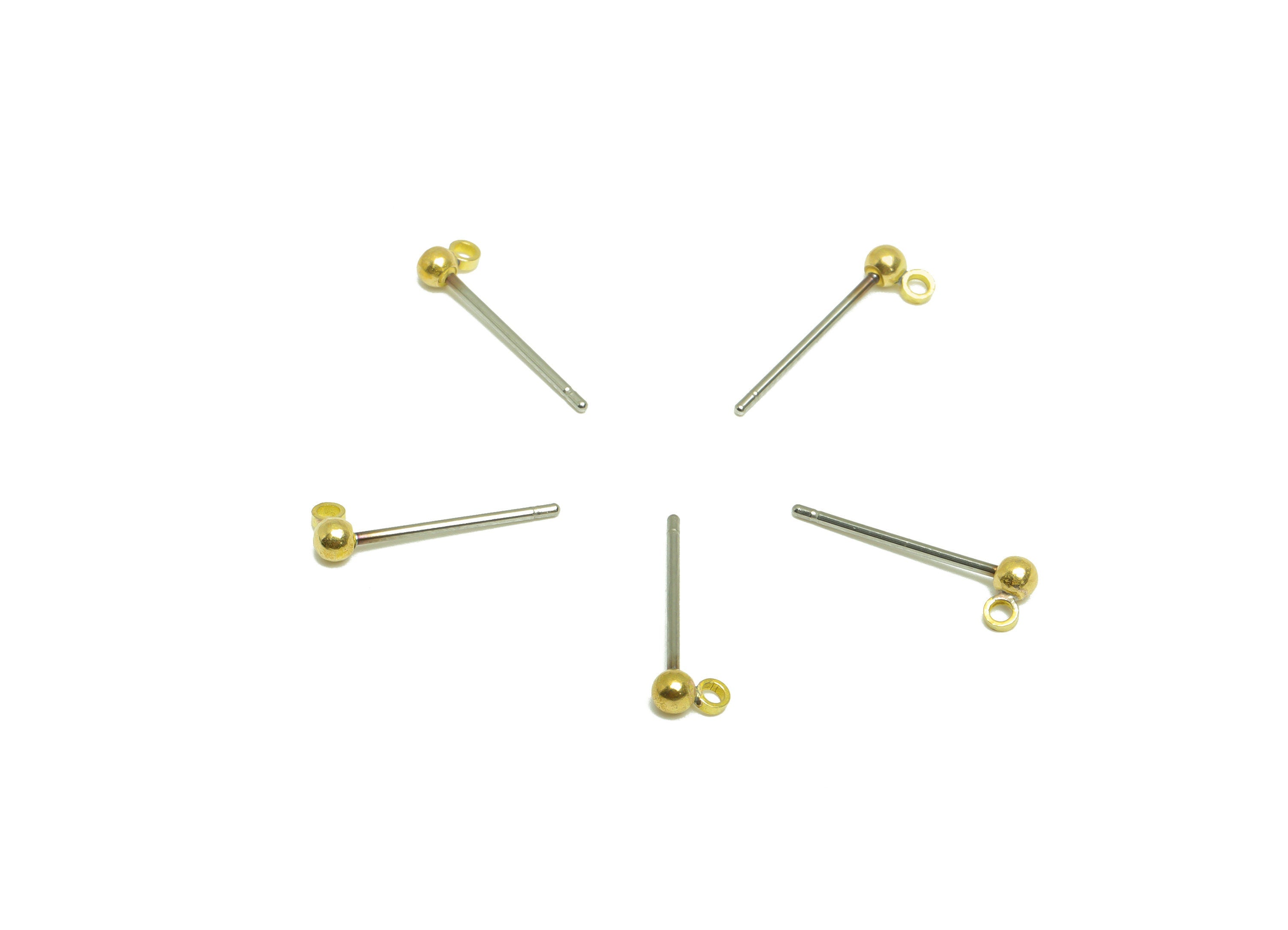 2.5mm Ball Stud Earrings With Loop - Brass Ball Pad Stud - Brass Bead Earring Post- Earring Charms - Jewelry Supplies - 14x4x2mm -PP9977-2.5 - DOMEDBAZAAR