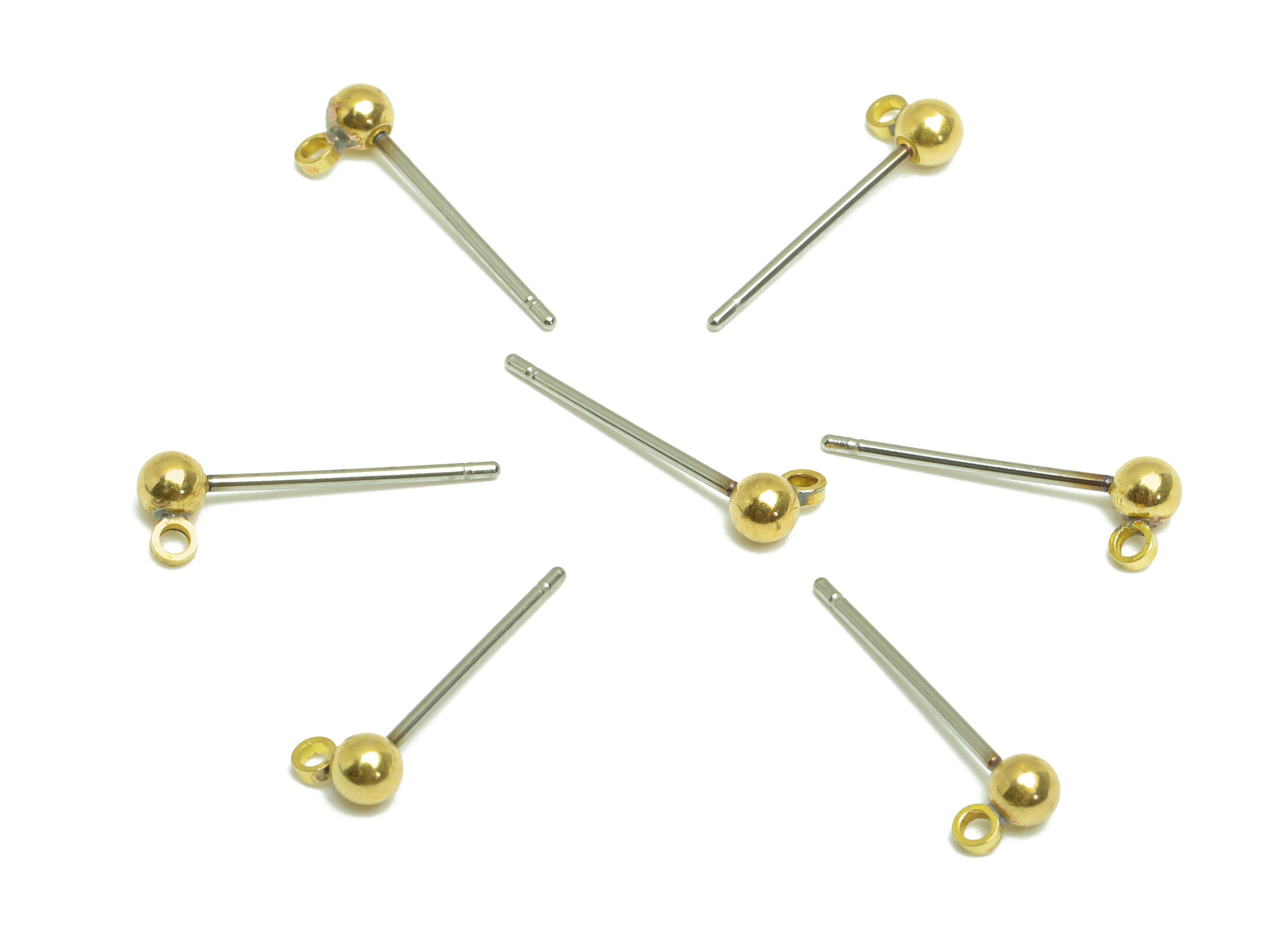 3mm Ball Stud Earrings With Loop - Brass Ball Pad Stud - Brass Bead Earring Post- Earring Charms - Jewelry Supplies - 15.5x4.9x3mm -PP9977-3 - DOMEDBAZAAR