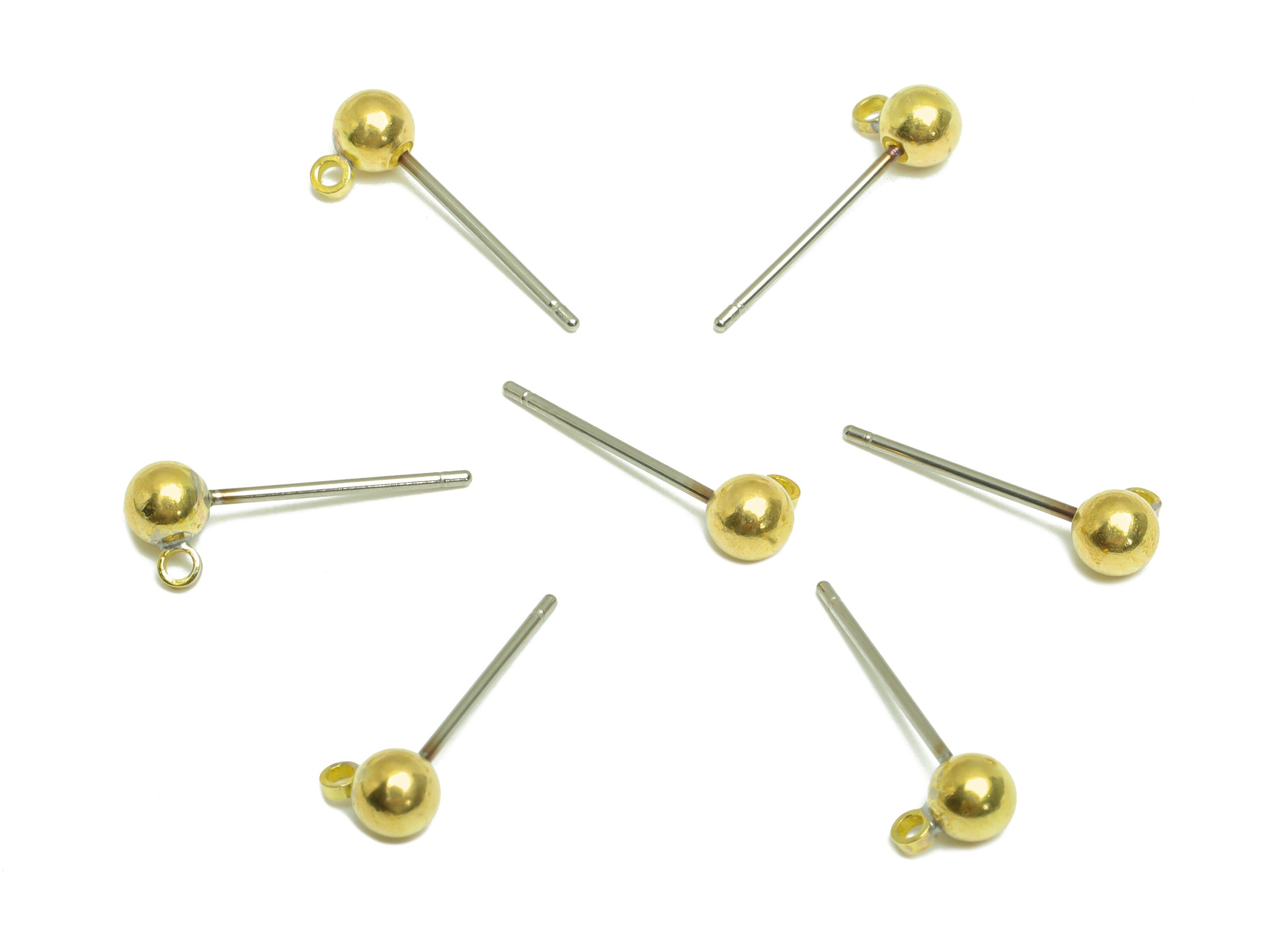 4mm Ball Stud Earrings With Loop - Brass Ball Pad Stud - Brass Bead Earring Post- Earring Charms - Jewelry Supplies - 16.5x6x4mm - PP9977-4 - DOMEDBAZAAR