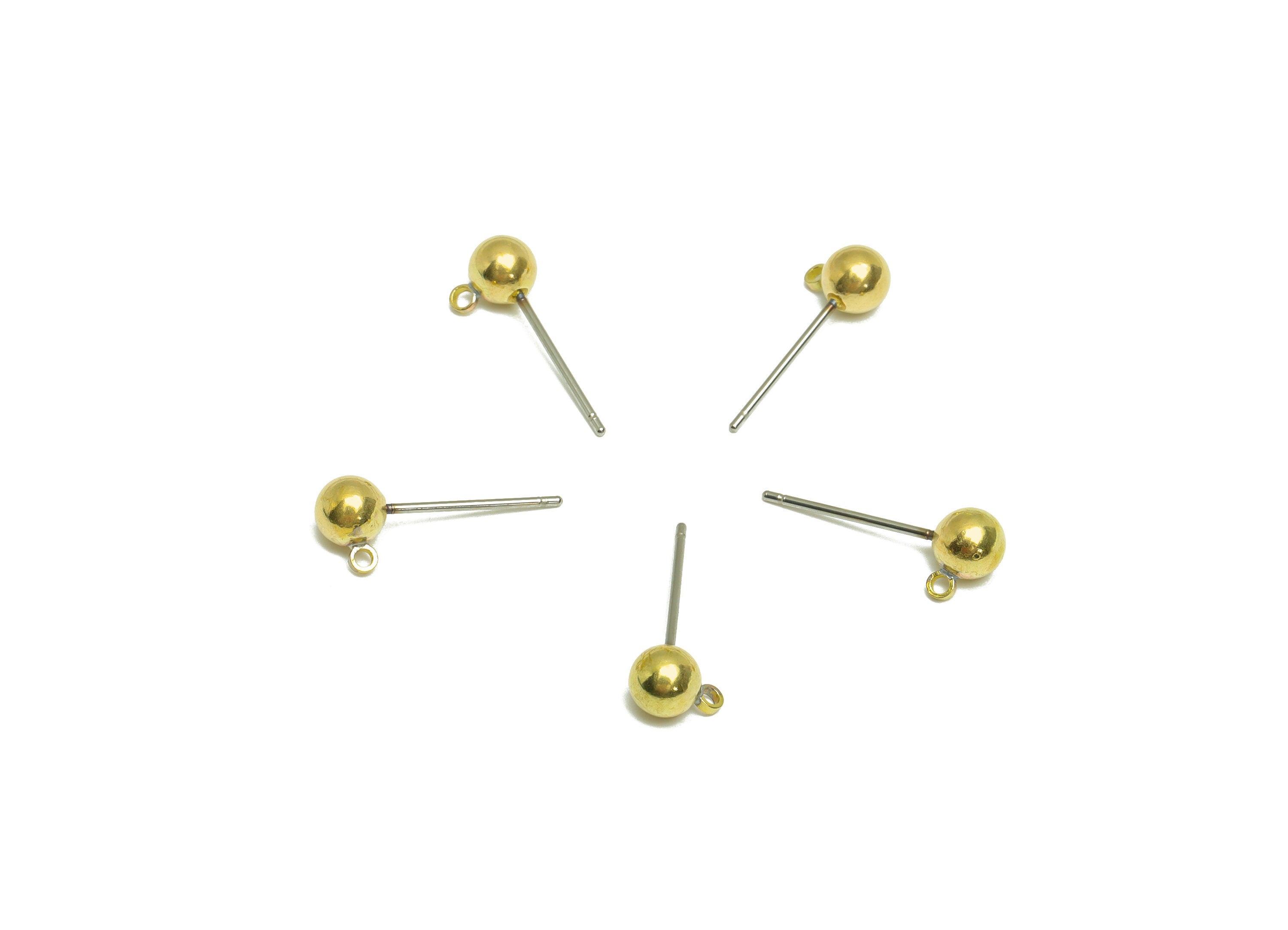 5mm Ball Stud Earrings With Loop - Brass Ball Pad Stud - Brass Bead Earring Post- Earring Charms - Jewelry Supplies - 17.8x7x5mm - PP9977-5 - DOMEDBAZAAR