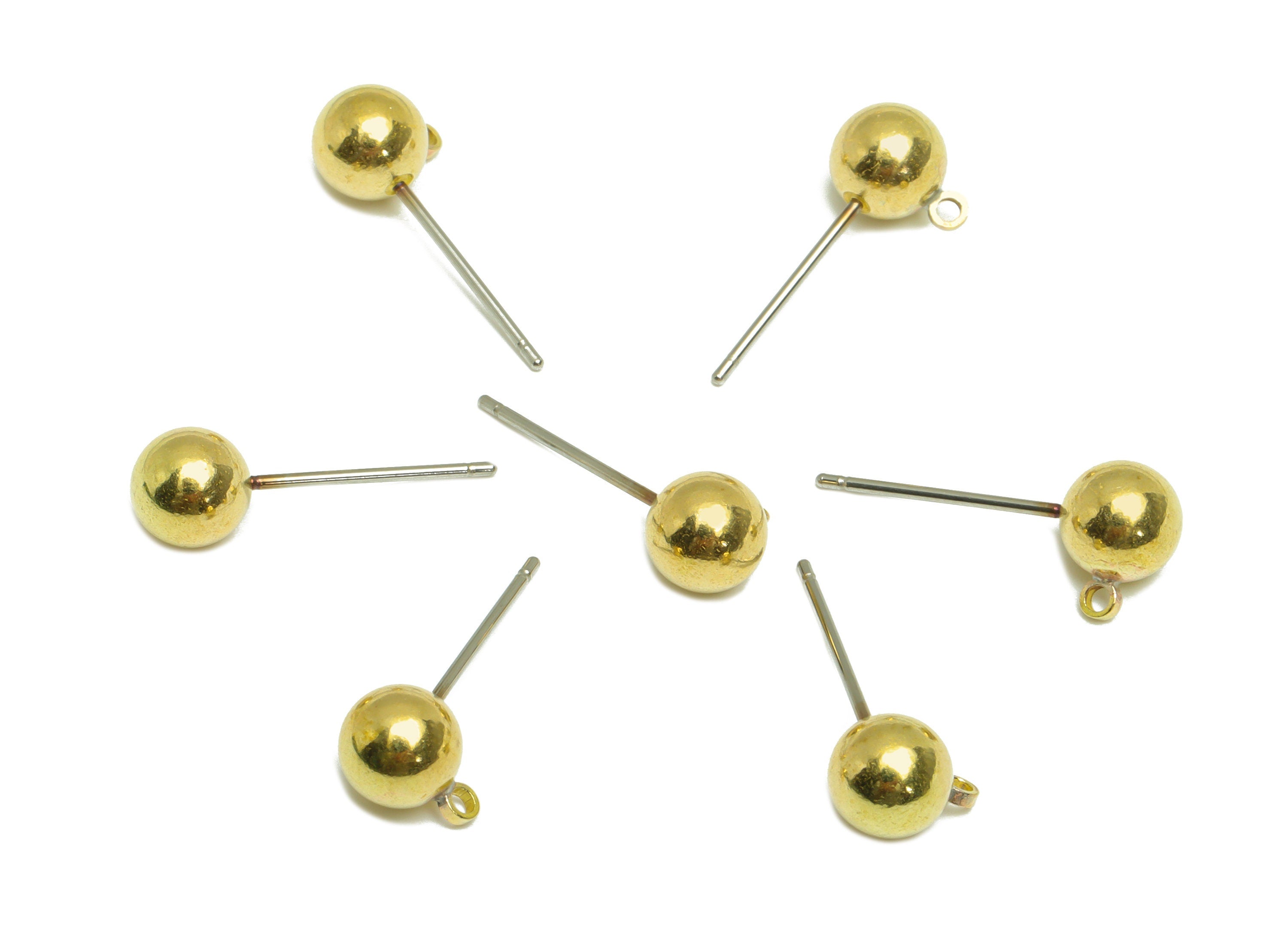 6mm Ball Stud Earrings With Loop - Brass Ball Pad Stud - Brass Bead Earring Post- Earring Charms - Jewelry Supplies - 18.8x7x6mm - PP9977-6 - DOMEDBAZAAR