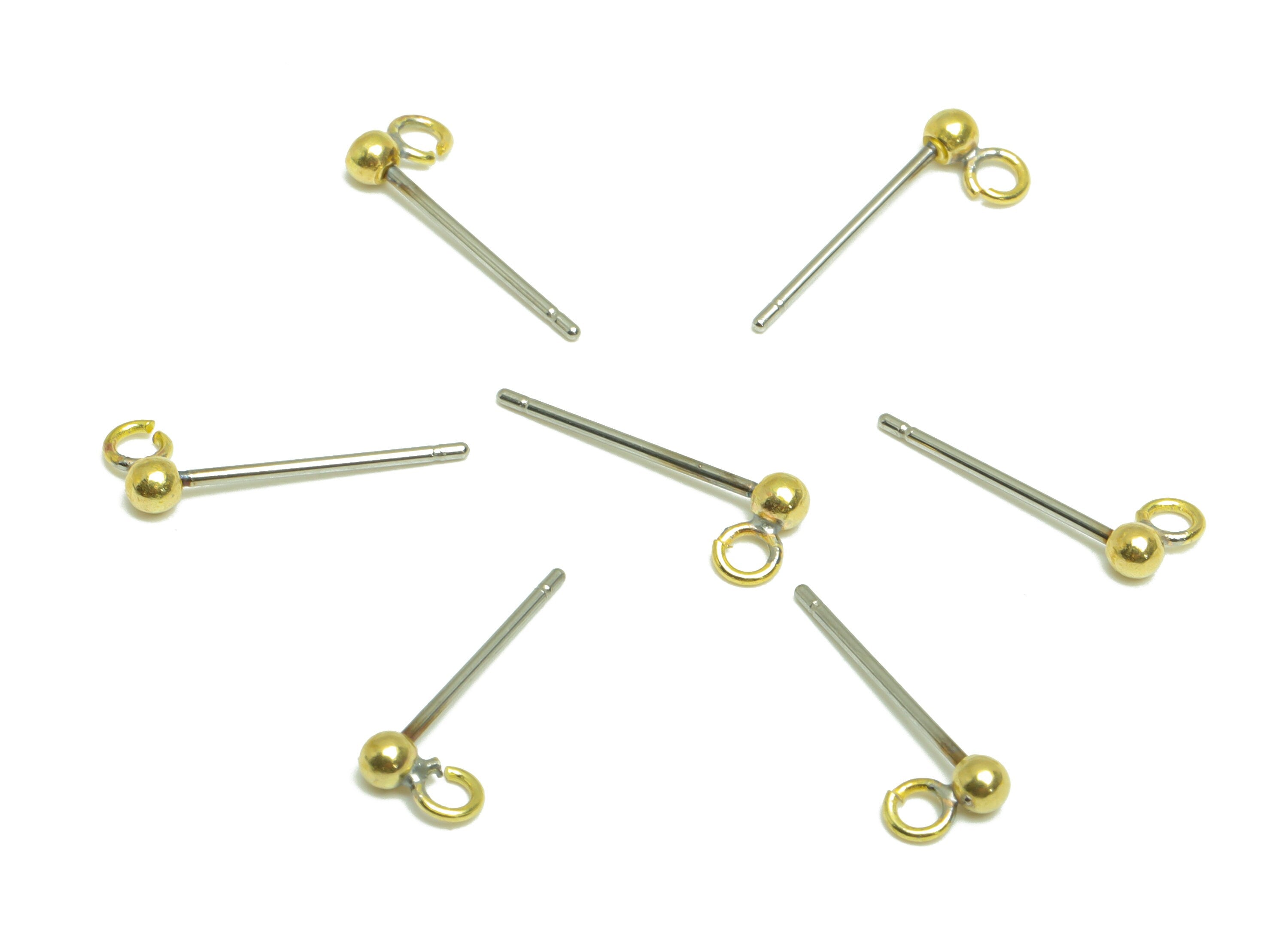 2.5mm Ball Stud Earrings With Loop - Brass Ball Pad Stud - Bead Earring Post- Earring Open Loop - Jewelry Supplies - 14x5x2mm -PP9899-2.5 - DOMEDBAZAAR