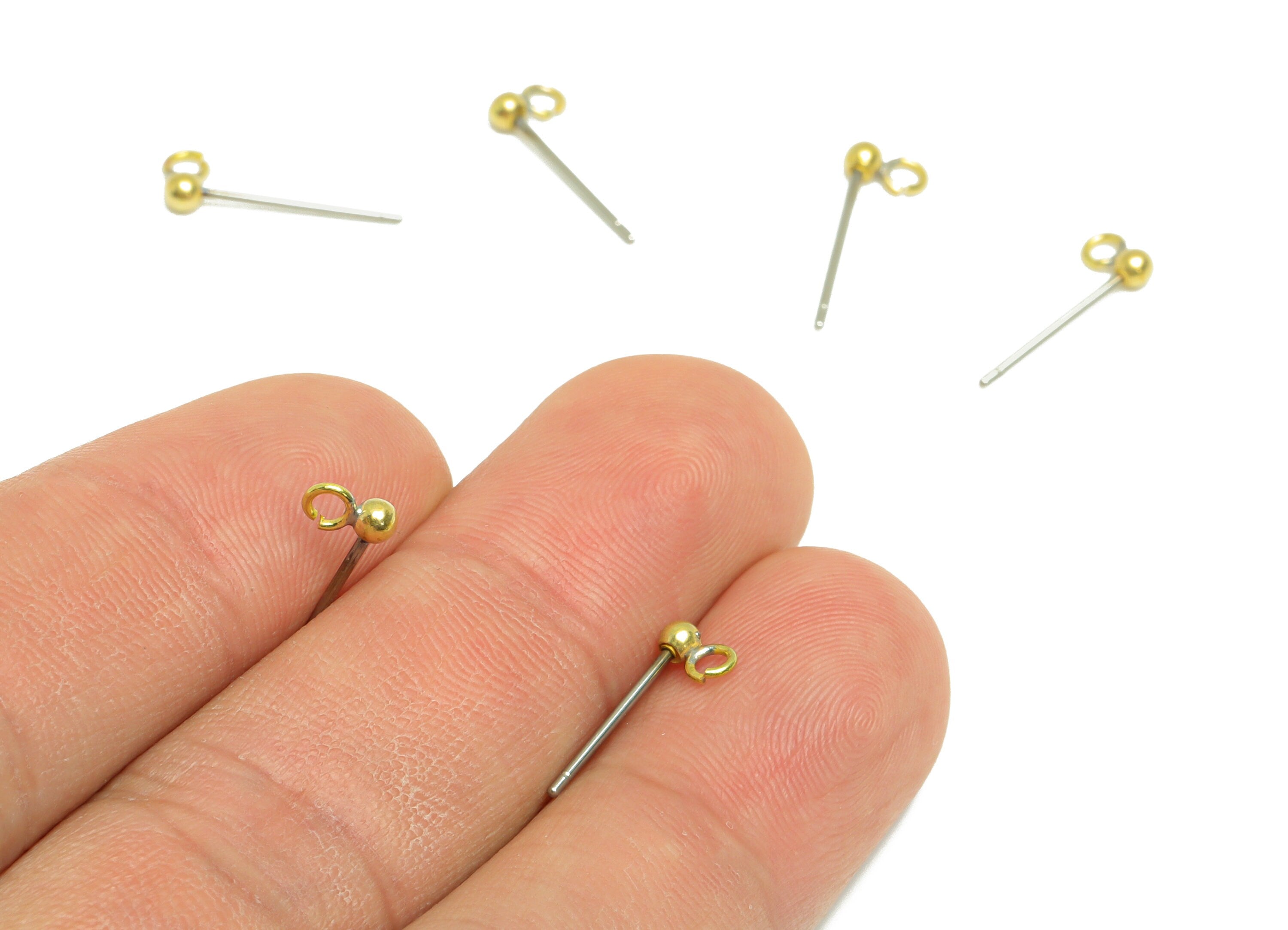 2.5mm Ball Stud Earrings With Loop - Brass Ball Pad Stud - Bead Earring Post- Earring Open Loop - Jewelry Supplies - 14x5x2mm -PP9899-2.5 - DOMEDBAZAAR